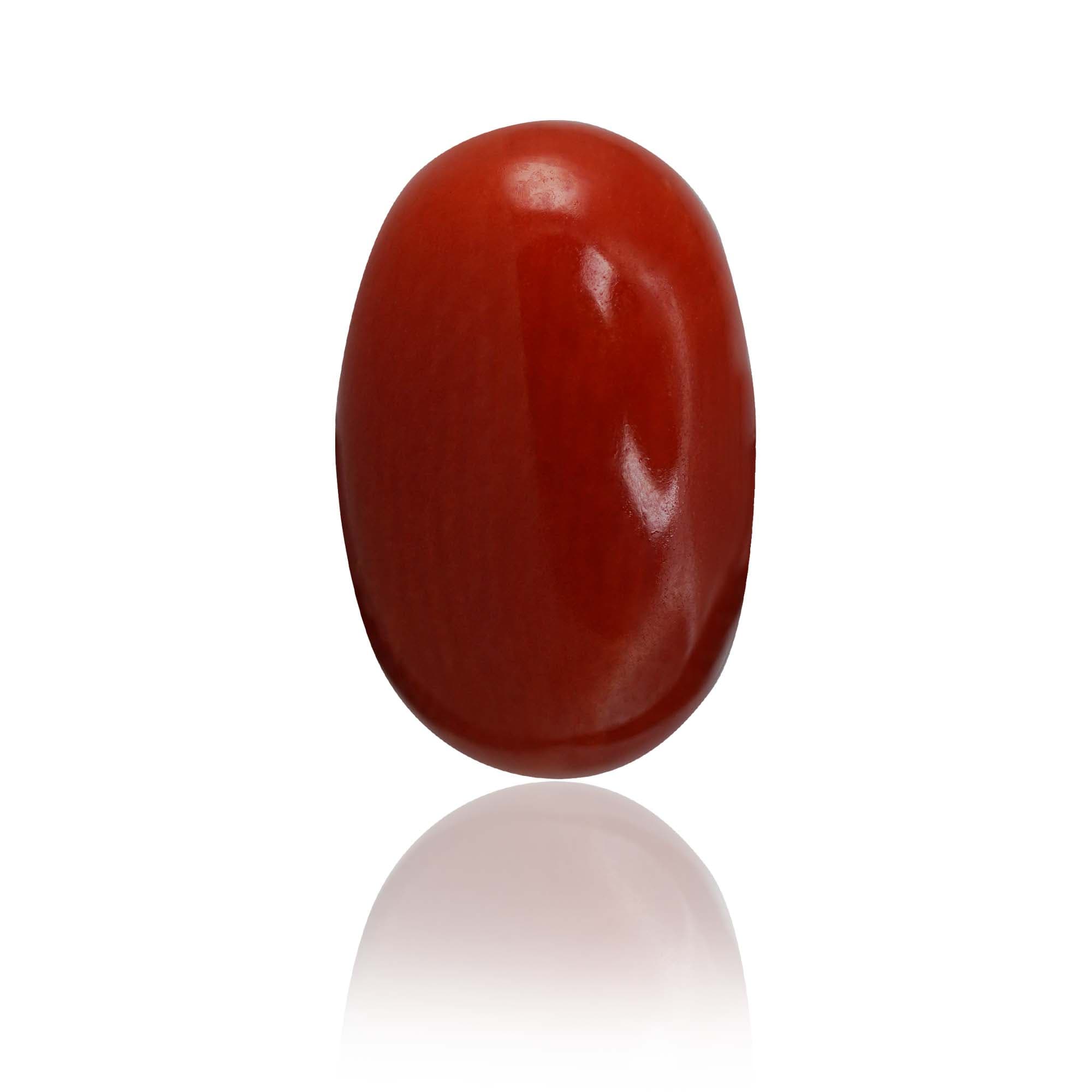 Natural Red Coral (Moonga) 3 Ct, Oval, Italian – IGTL Certified – front view