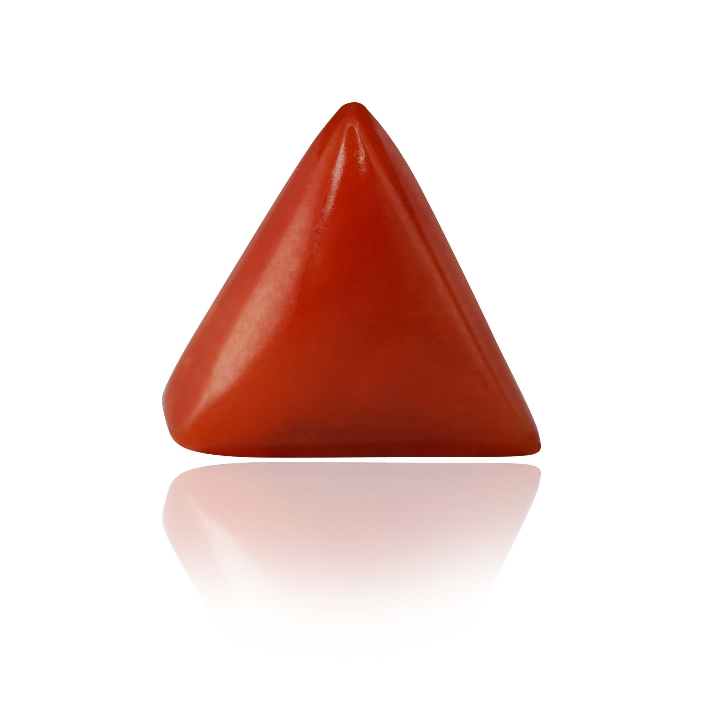 Natural Red Coral (Moonga) 2.5 Ct, Triangle, Italian – IGTL Certified – front view