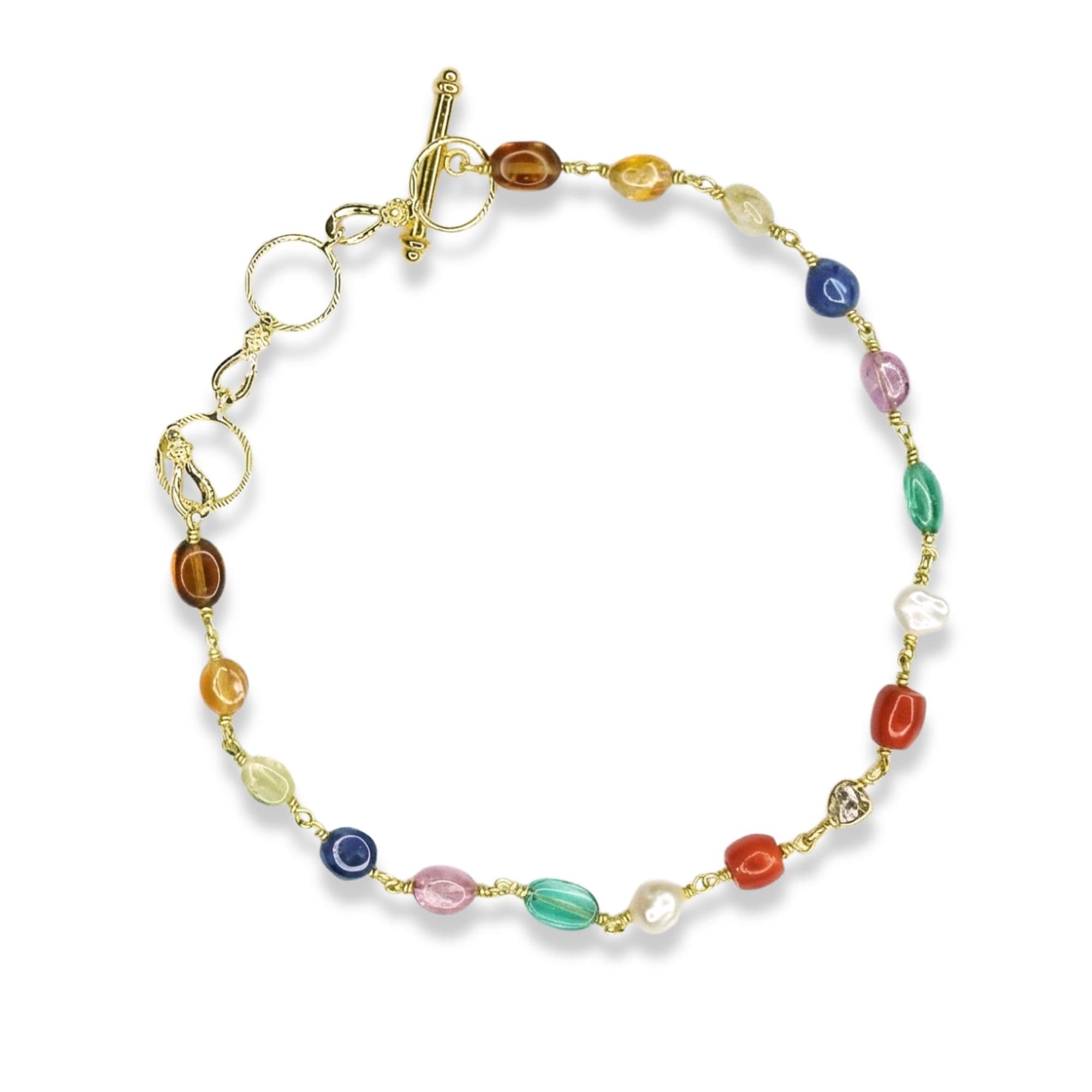 Navratna Bracelet in 18K Yellow Gold