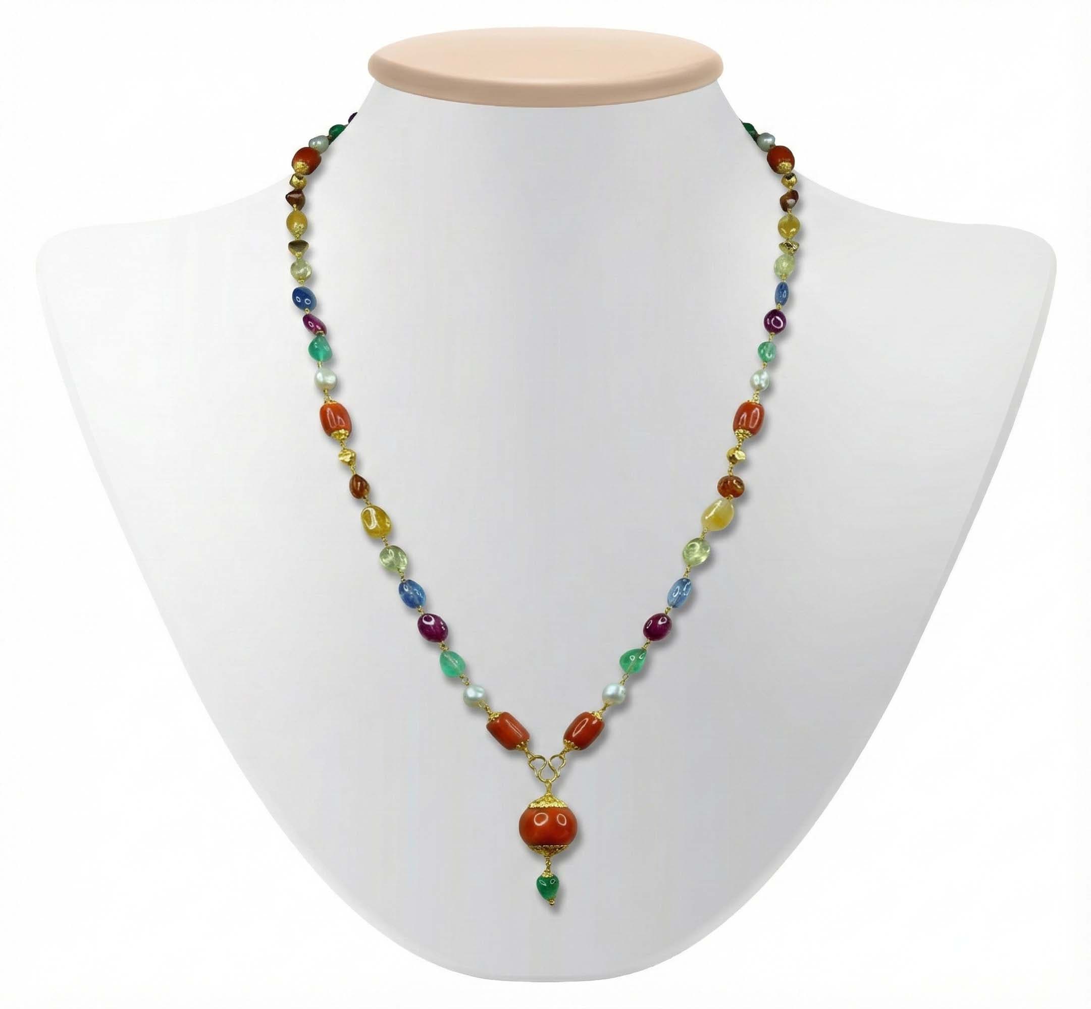 Navratna (Navaratna) Mala F01 for Men in 22K Yellow Gold with Natural Uncut Diamonds