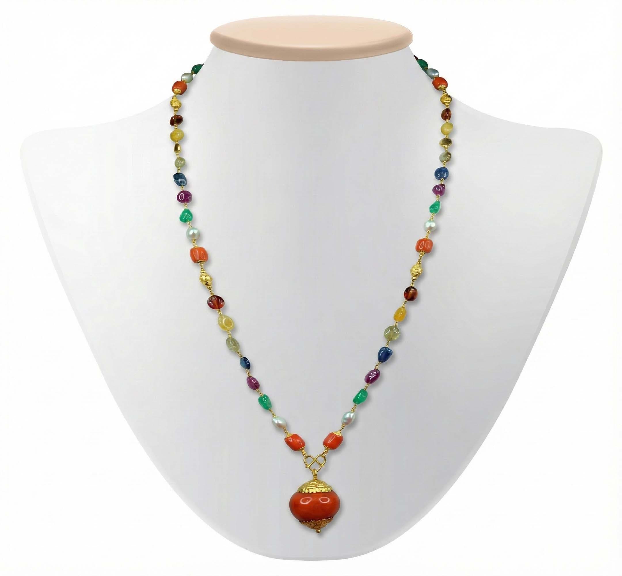 Navratna (Navaratna) Mala G02 for Men in 22K Yellow Gold with Natural Uncut Diamonds