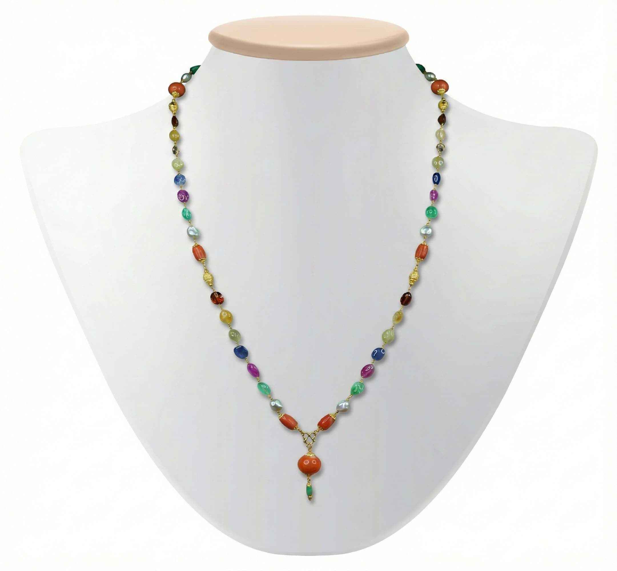 Navratna (Navaratna) Mala H03 for Men in 22K Yellow Gold with Natural Uncut Diamonds