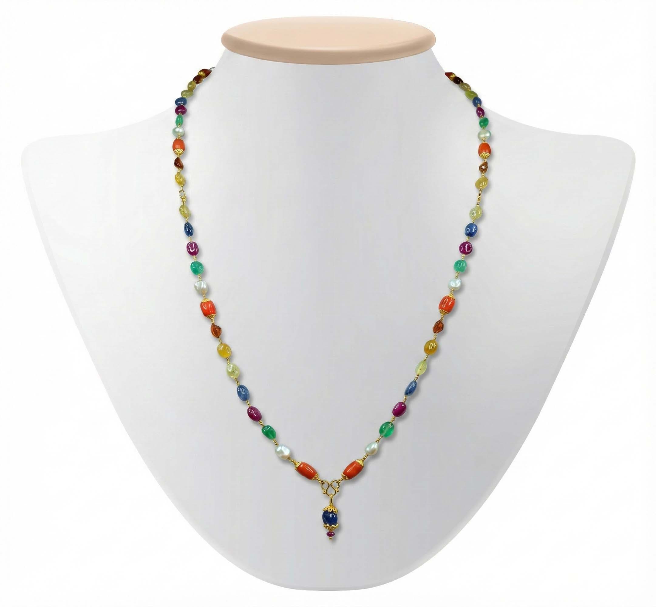 Navratna (Navaratna) Mala I04 for Men in 22K Yellow Gold with Natural Uncut Diamonds