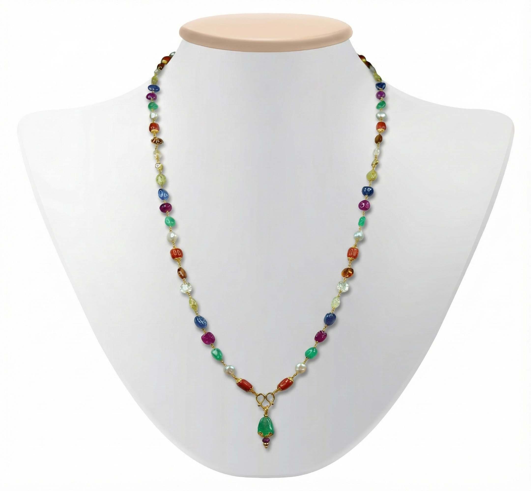 Navratna (Navaratna) Mala J05 for Men in 22K Yellow Gold with Natural Uncut Diamonds