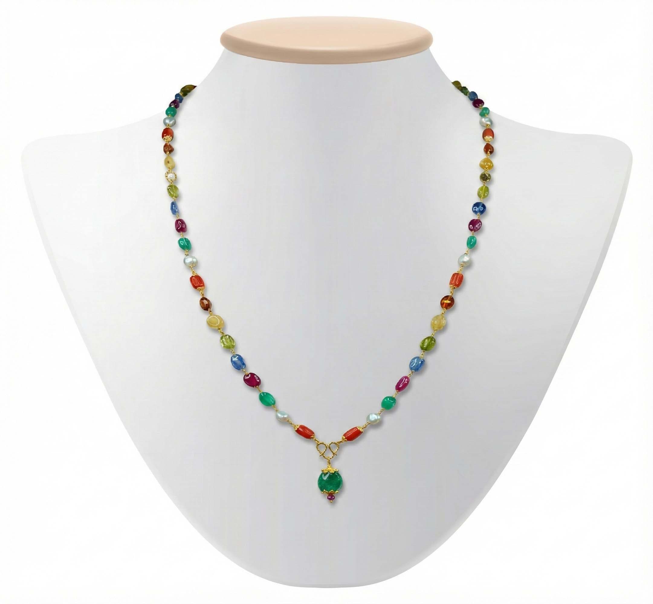 Navratna (Navaratna) Mala K06 for Men in 22K Yellow Gold with Natural Uncut Diamonds