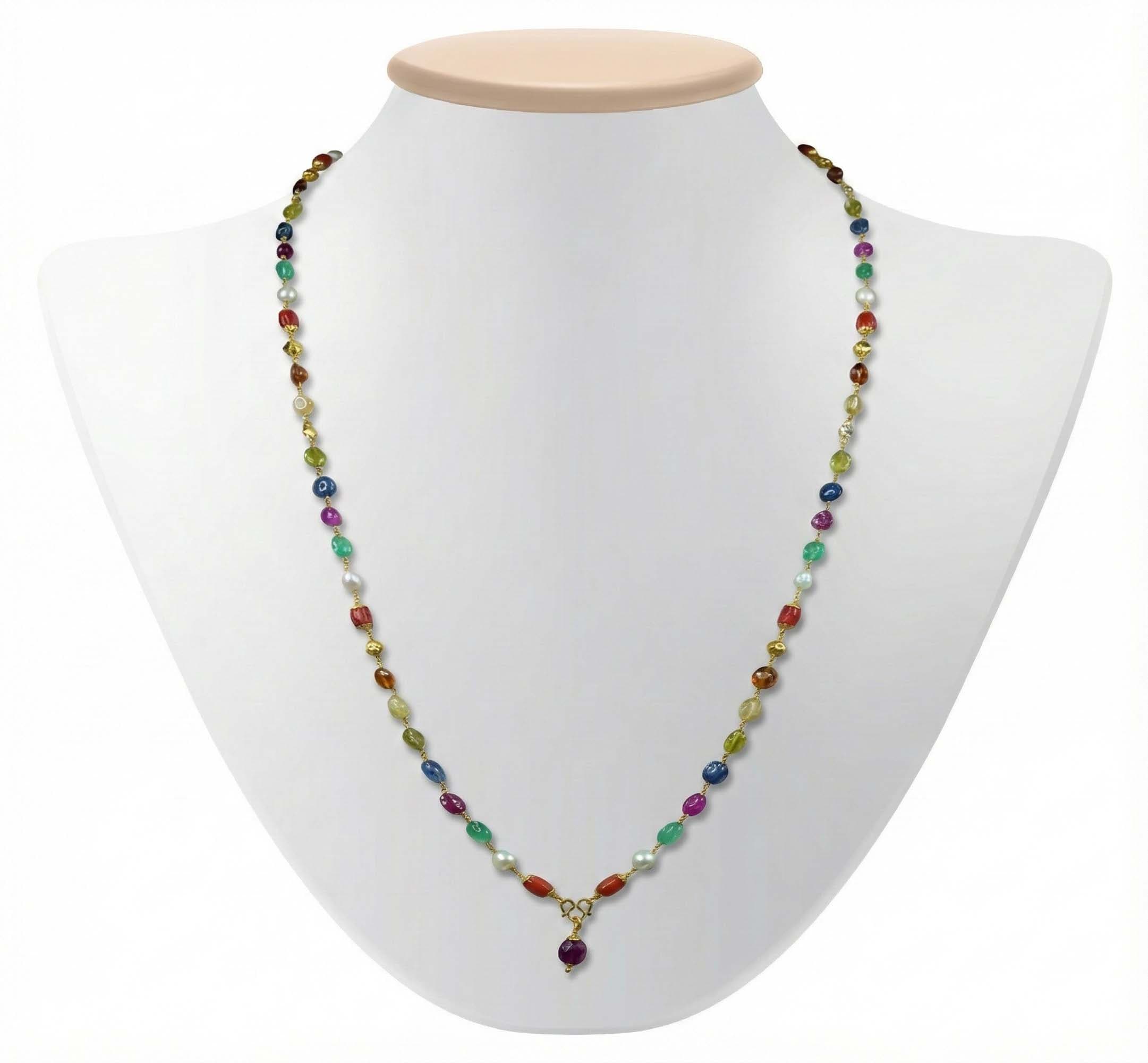 Navratna (Navaratna) Mala L07 for Men in 22K Yellow Gold with Natural Uncut Diamonds