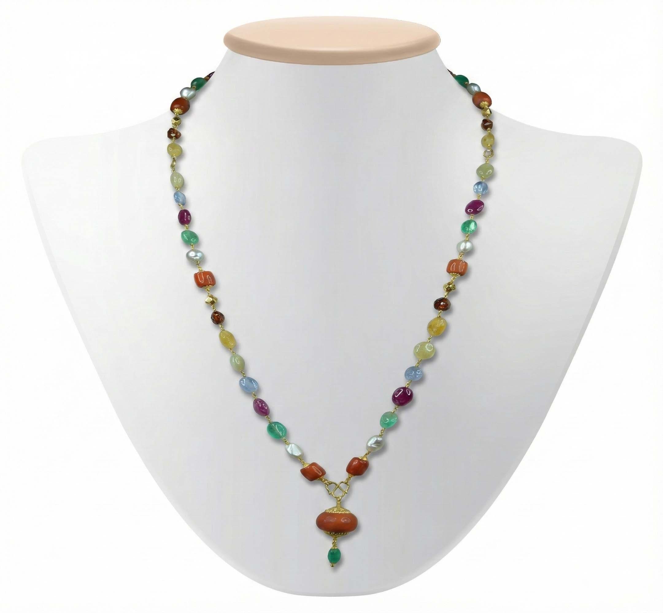 Navratna (Navaratna) Mala M08 for Men in 22K Yellow Gold with Natural Uncut Diamonds