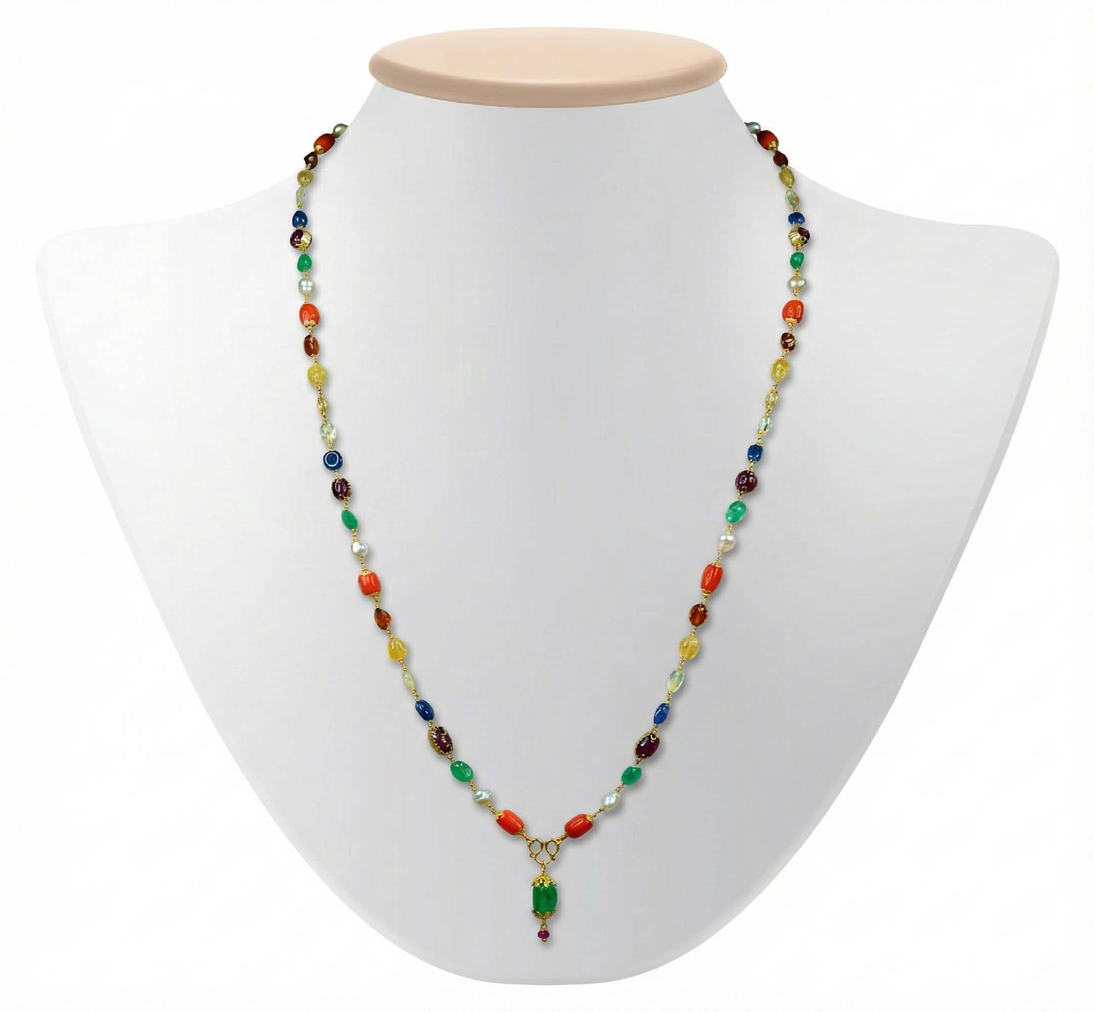 Navratna (Navaratna) Mala N09 for Men in 22K Yellow Gold with Natural Uncut Diamonds