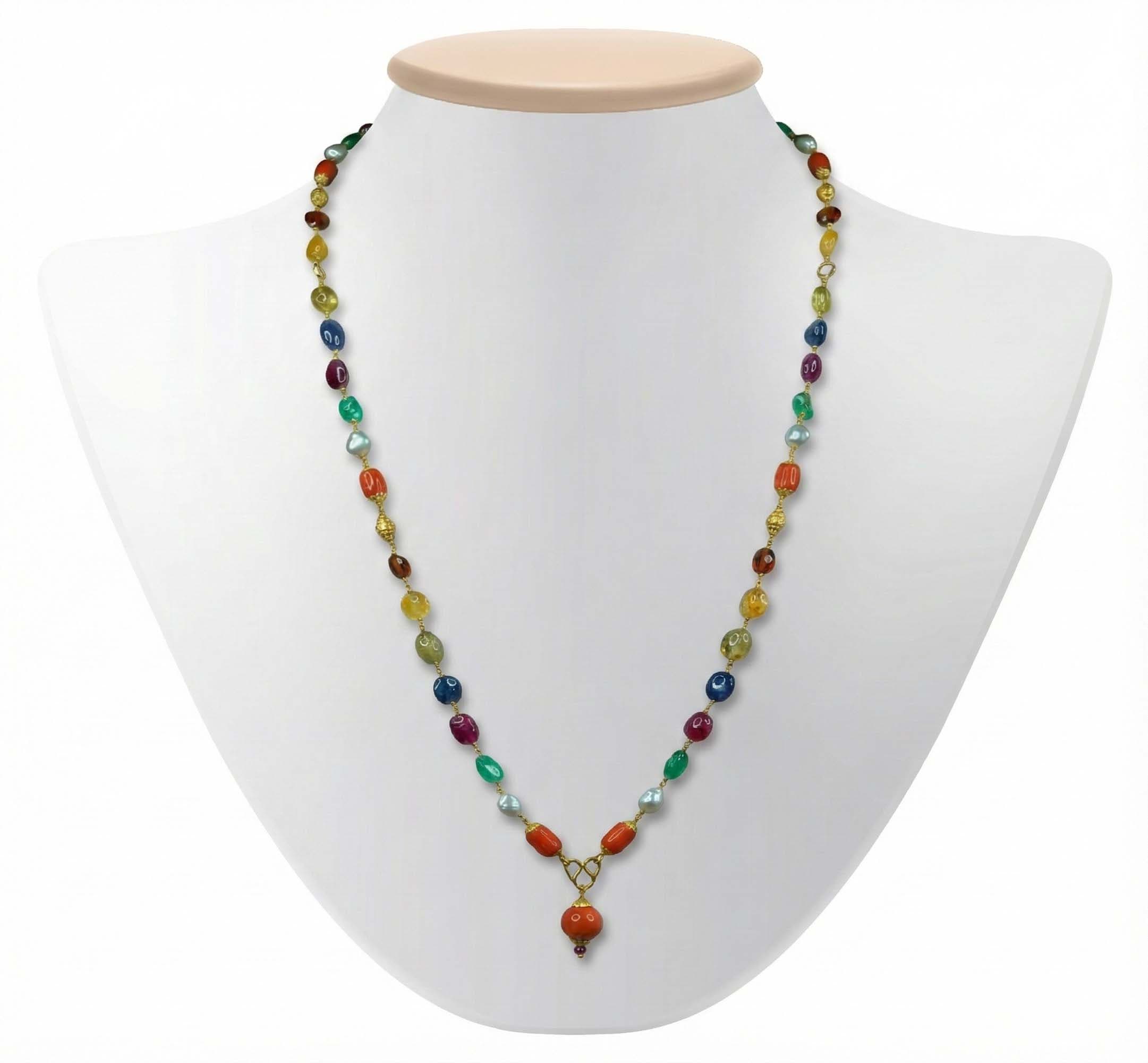 Navratna (Navaratna) Mala C13 for Men in 22K Yellow Gold with Natural Uncut Diamonds
