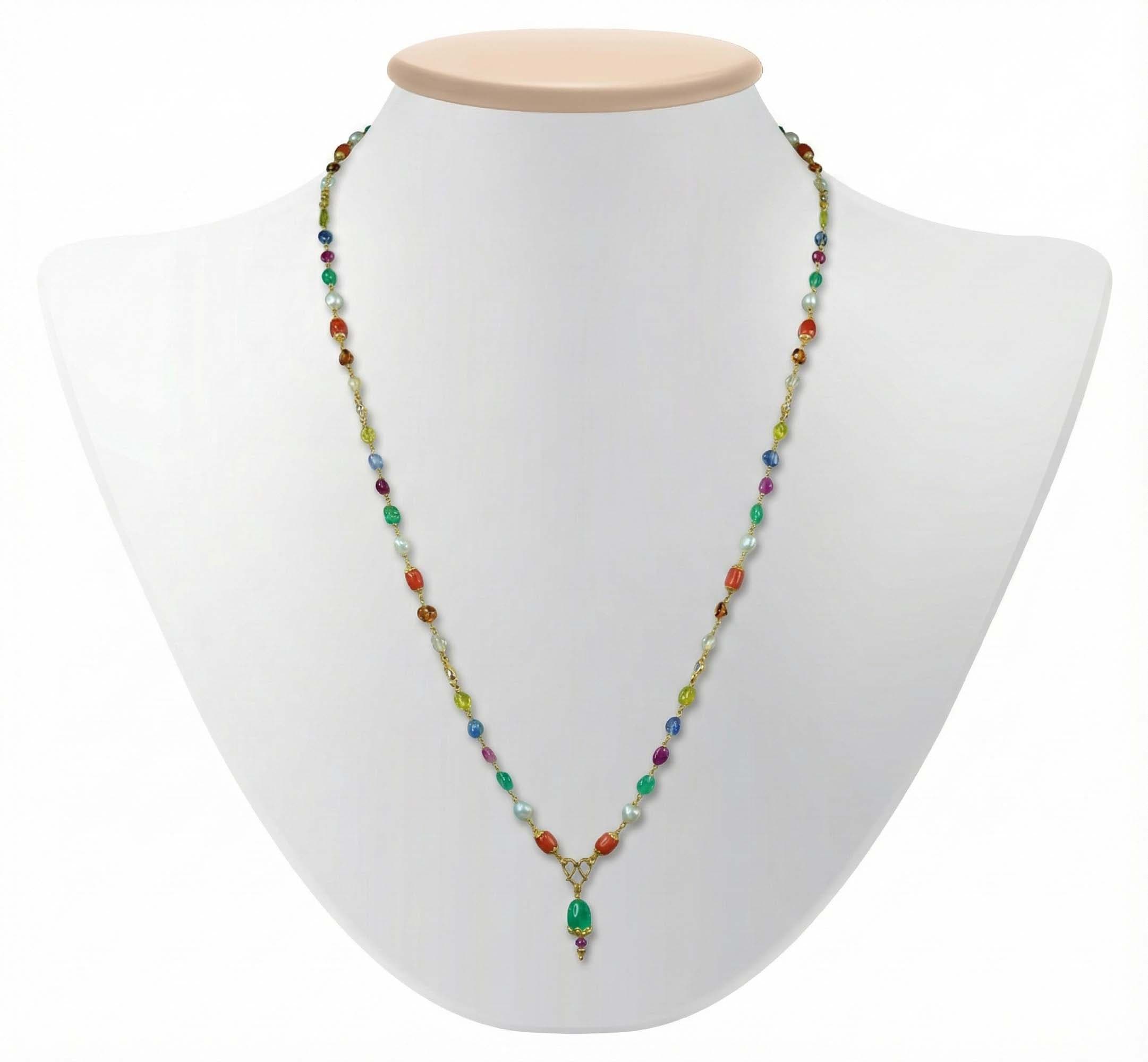 Navratna (Navaratna) Mala D14 for Men in 22K Yellow Gold with Natural Uncut Diamonds