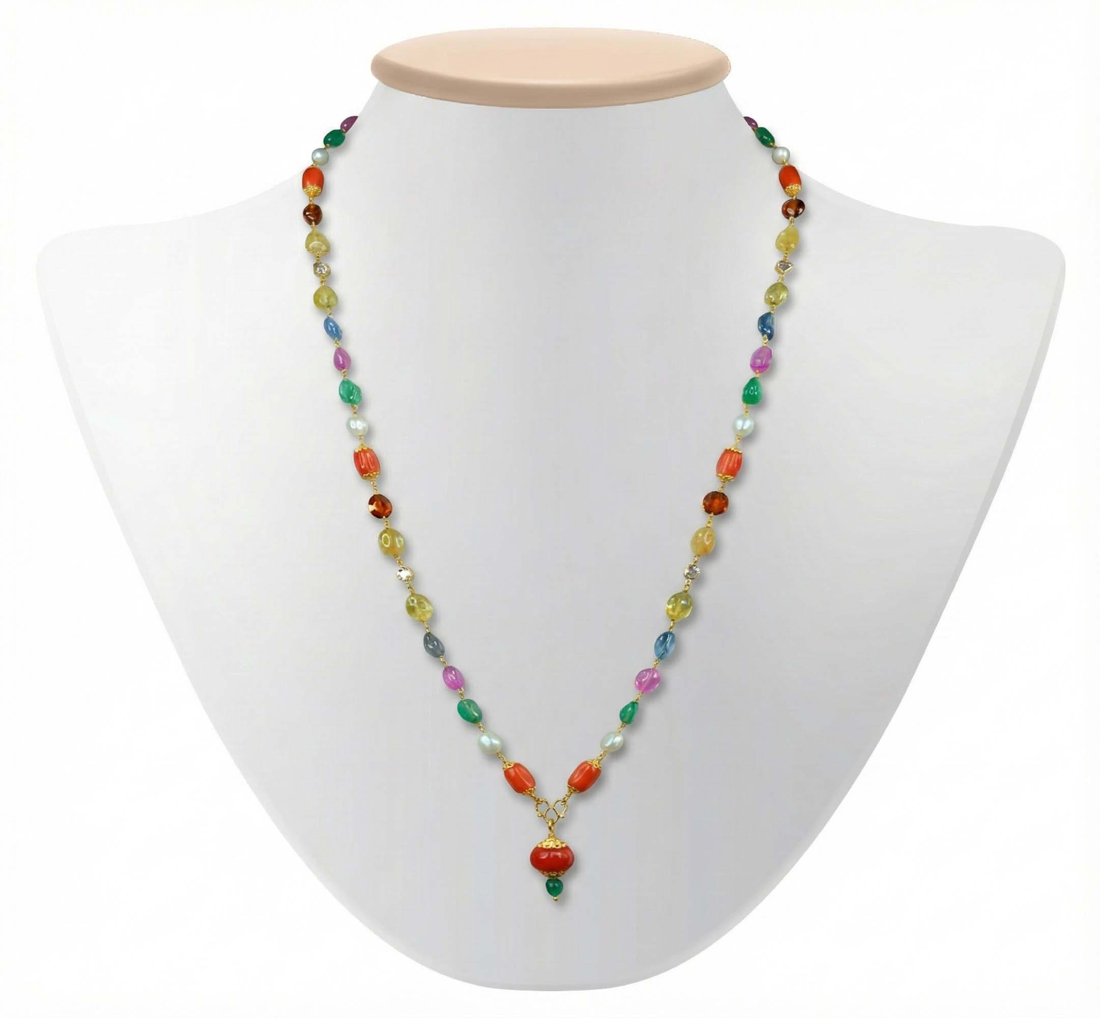 Navratna (Navaratna) Mala O10 for Men in 22K Yellow Gold with Natural Uncut Diamonds