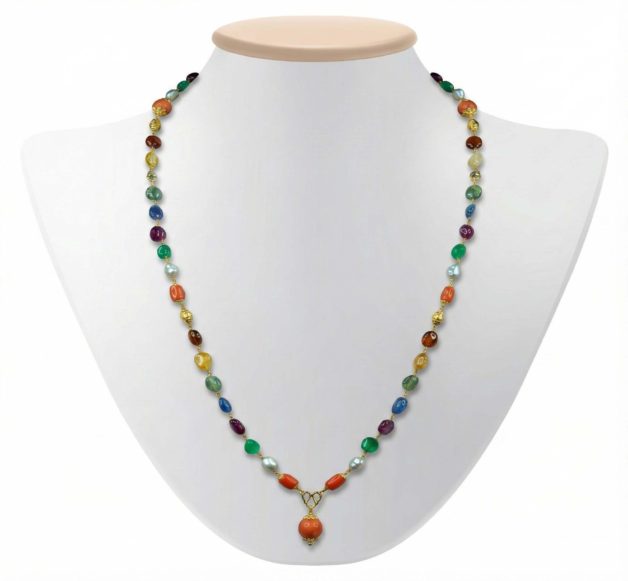 Navratna (Navaratna) Mala P11 for Men in 22K Yellow Gold with Natural Uncut Diamonds