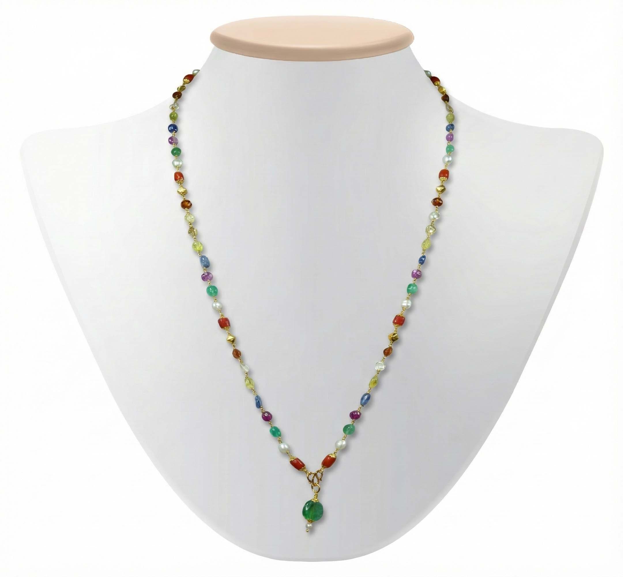 Navratna (Navaratna) Mala Q12 for Men in 22K Yellow Gold with Natural Uncut Diamonds
