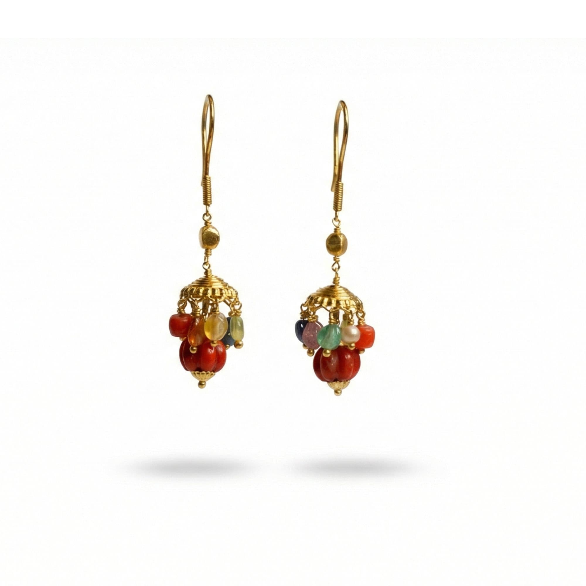 Navratna (Navaratna) Earrings E03 in 18K Yellow Gold