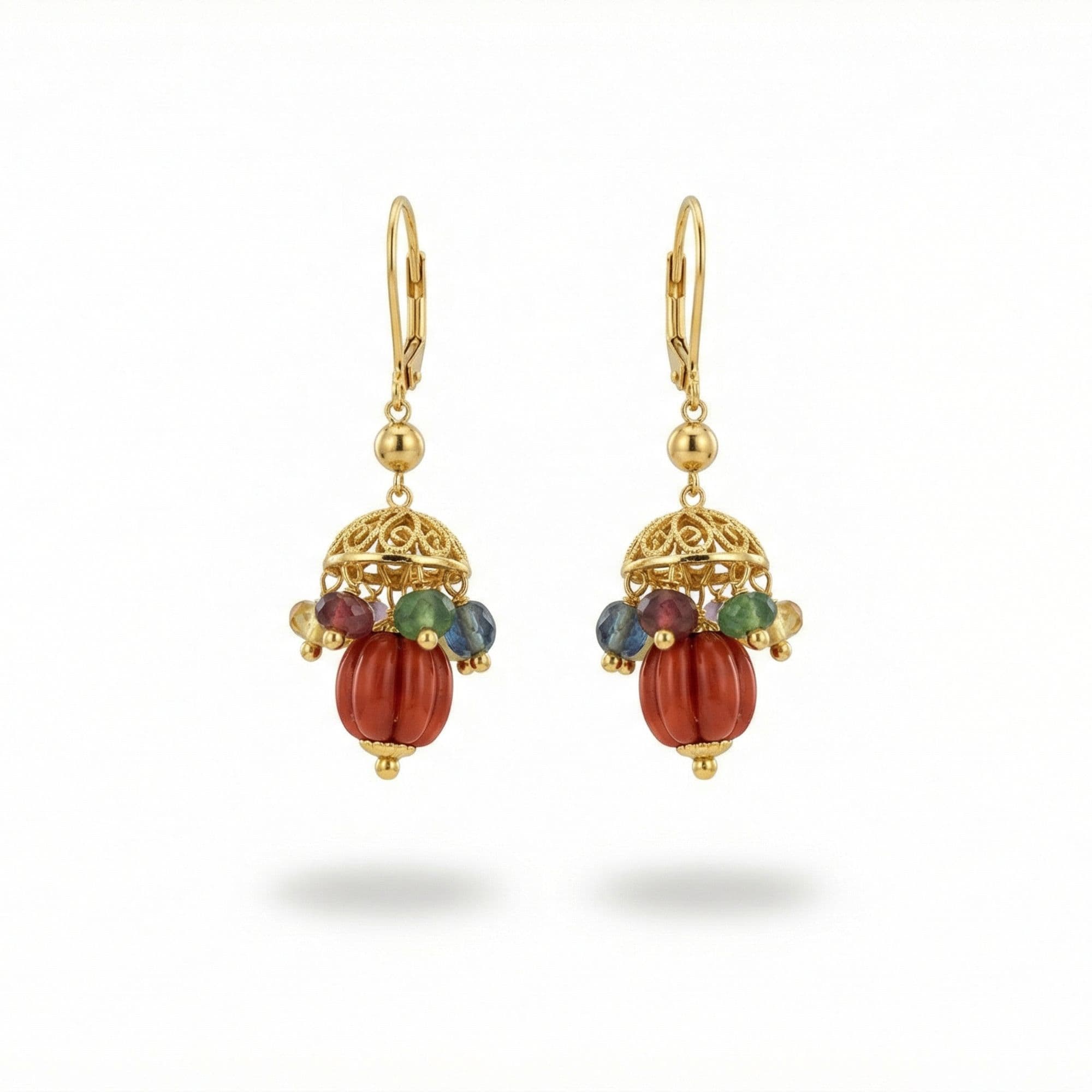 Navratna (Navaratna) Earrings E01 in 18K Yellow Gold