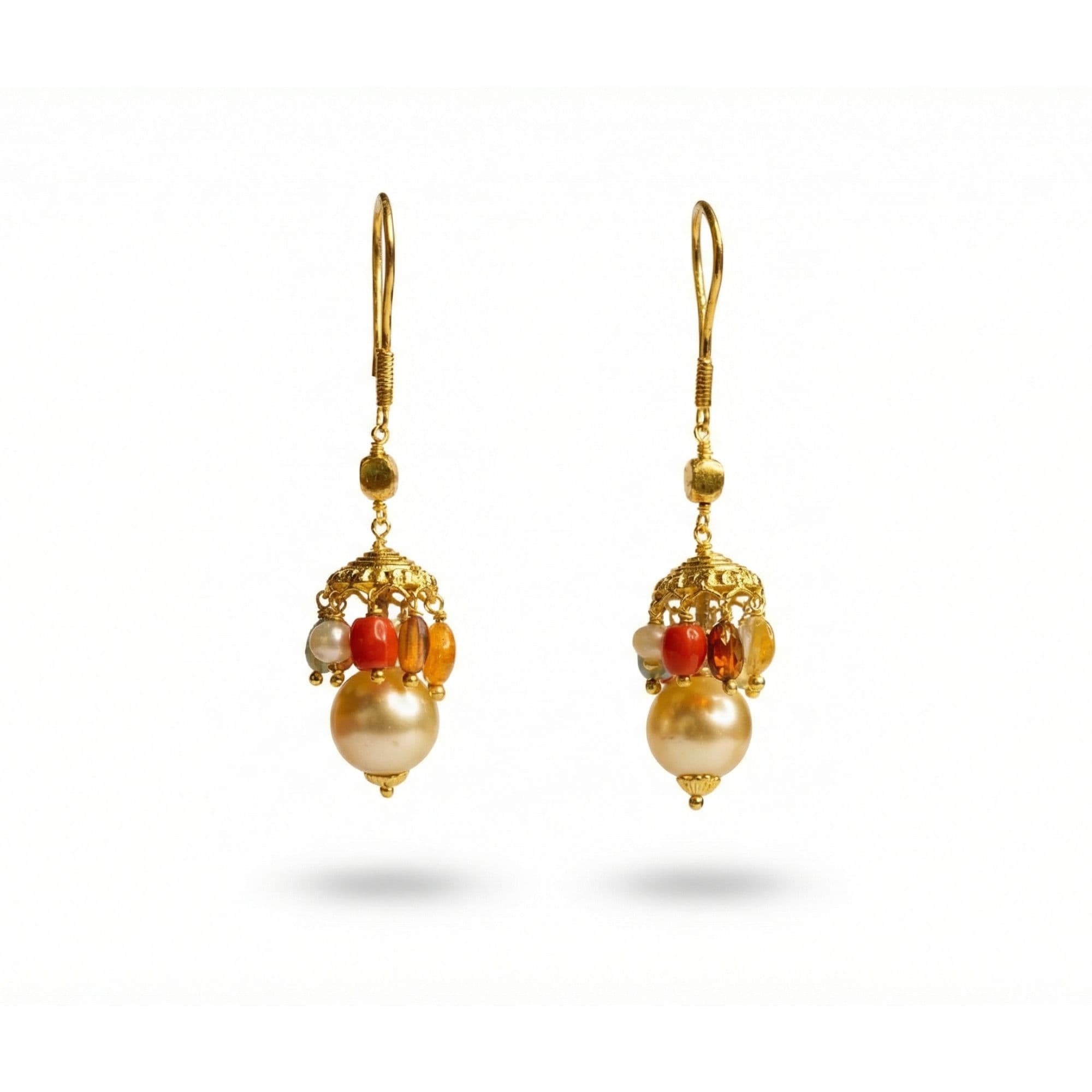 Navratna (Navaratna) Earrings E02 in 18K Yellow Gold