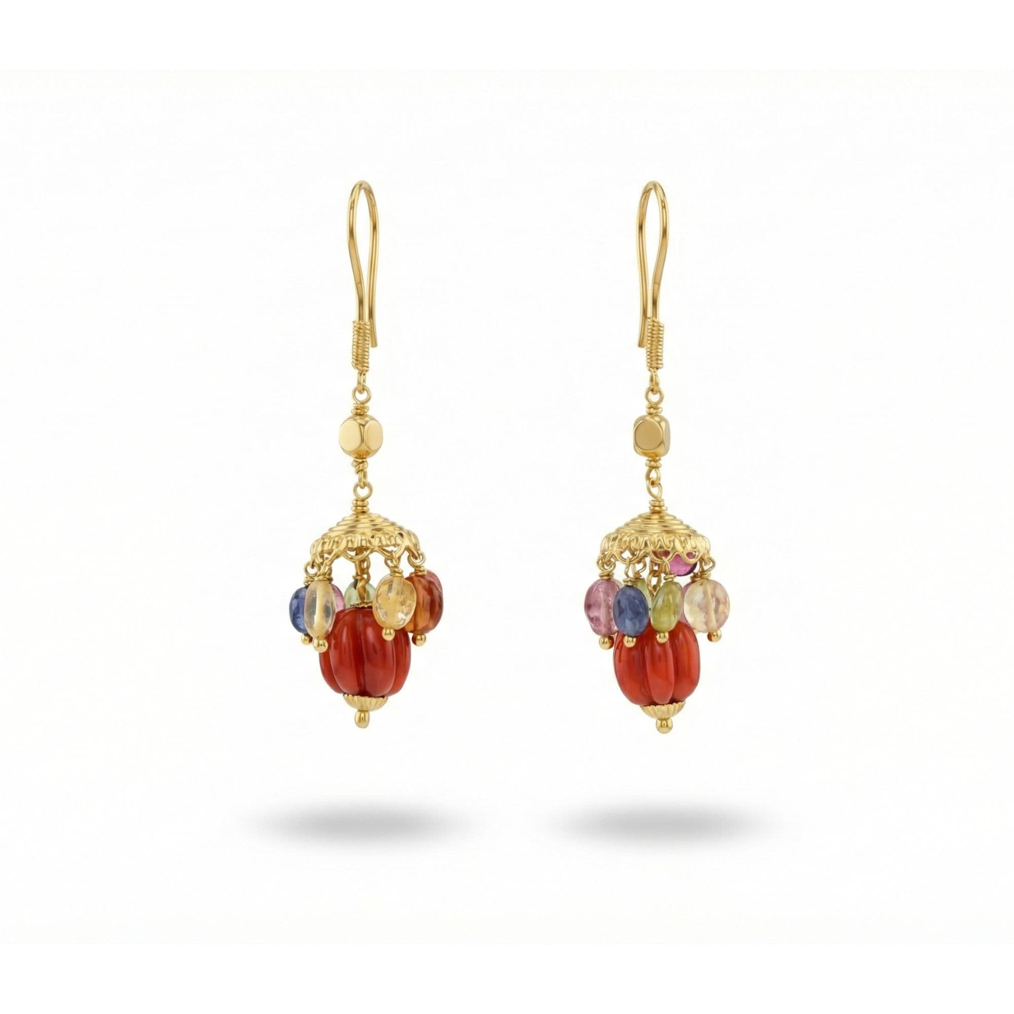 Navratna (Navaratna) Earrings E04 in 18K Yellow Gold