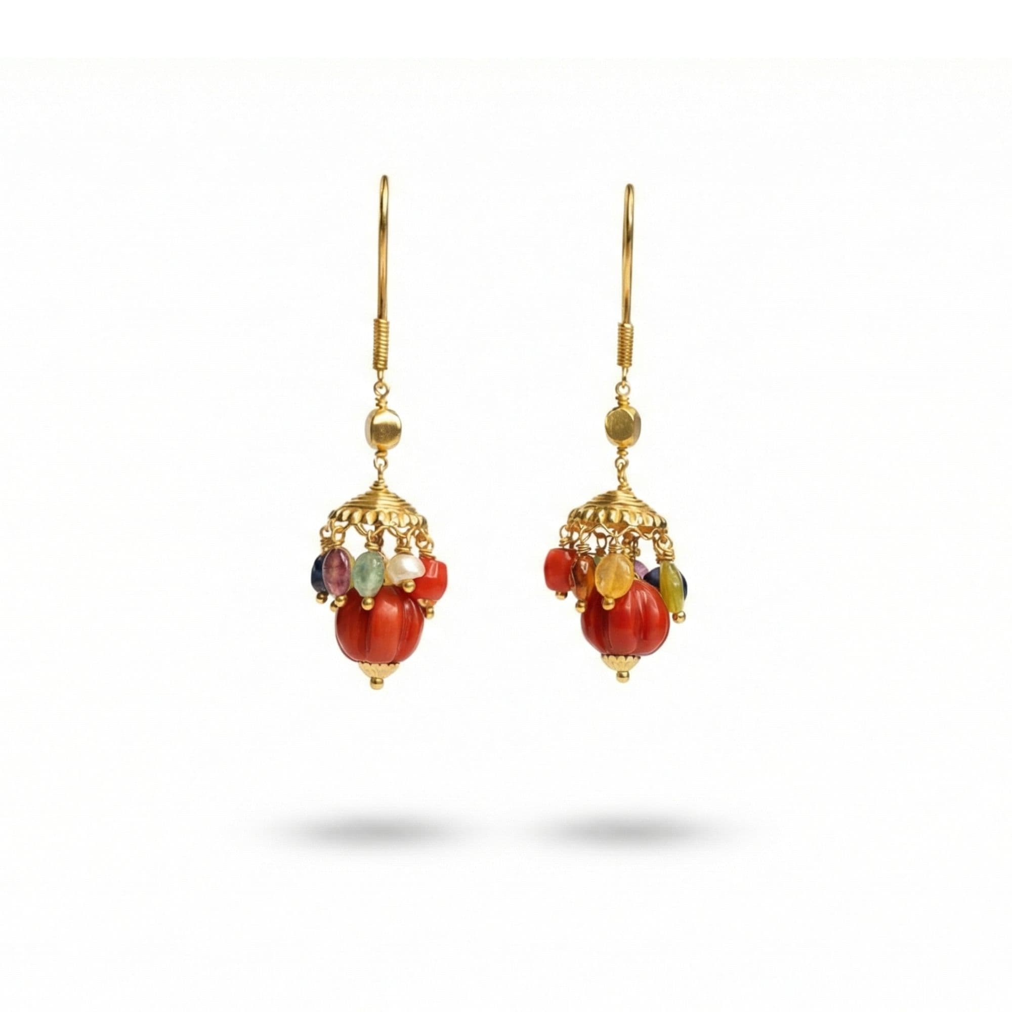 Navratna (Navaratna) Earrings E05 in 18K Yellow Gold