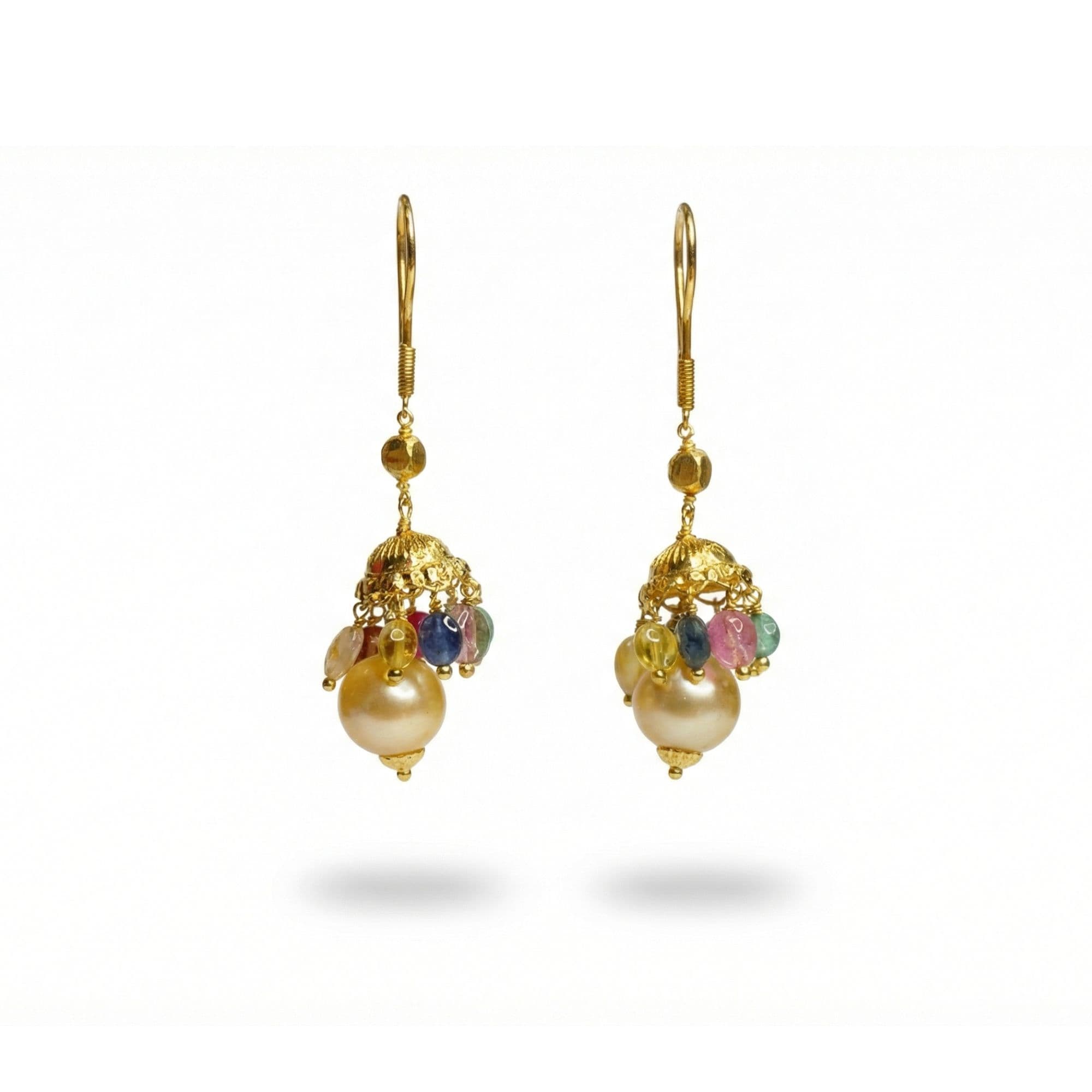Navratna (Navaratna) Earrings E06 in 18K Yellow Gold