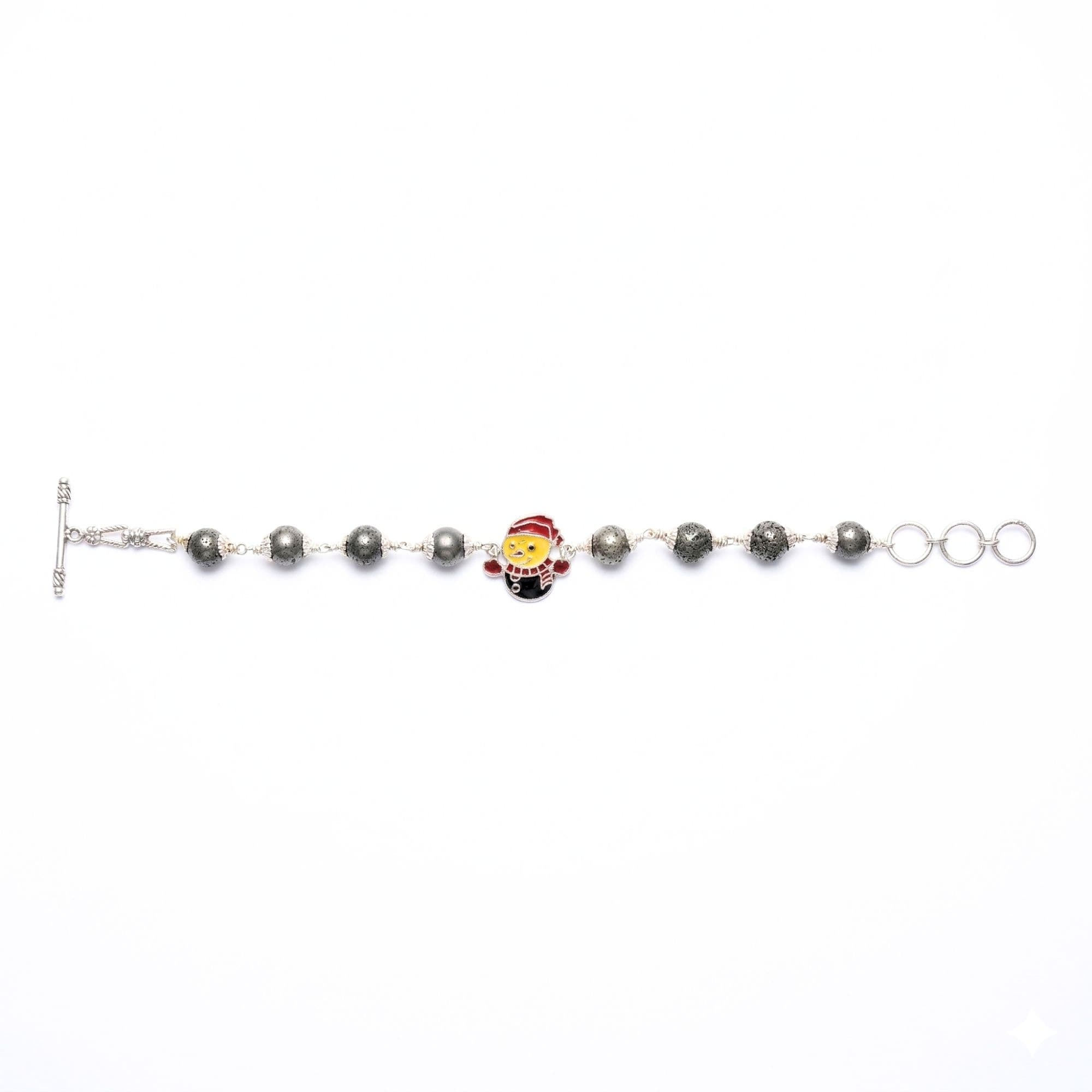 Pyrite Round Beads with Handmade Bracelet in Silver (Design K5-273)