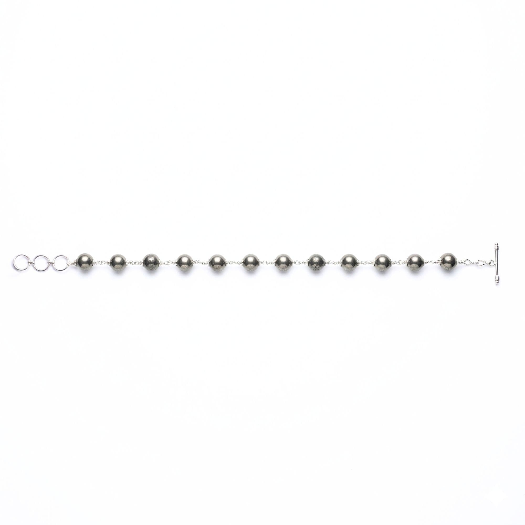 Pyrite Round Beads with Handmade Bracelet in Silver (Design K5-274)