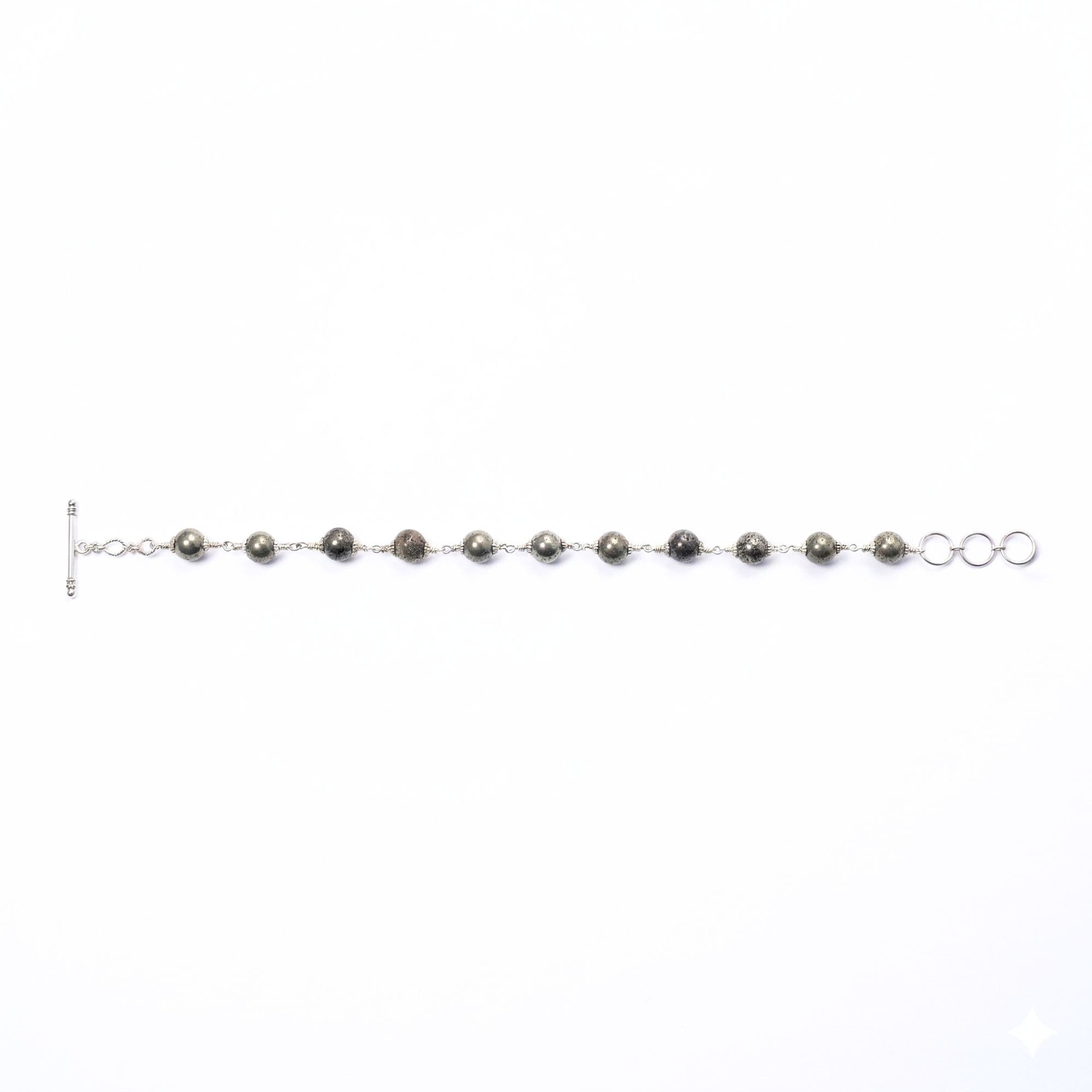 Pyrite Round Beads with Handmade Bracelet in Silver (Design K5-275)