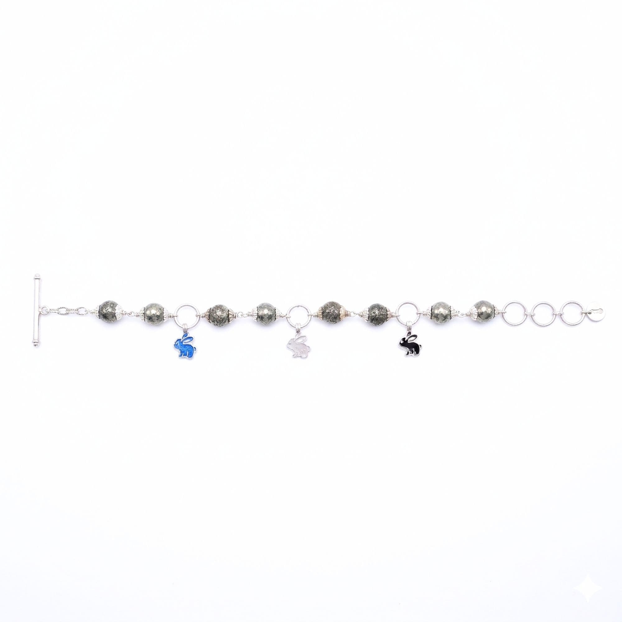 Pyrite Round Beads with Handmade Bracelet in Silver (Design K5-276)