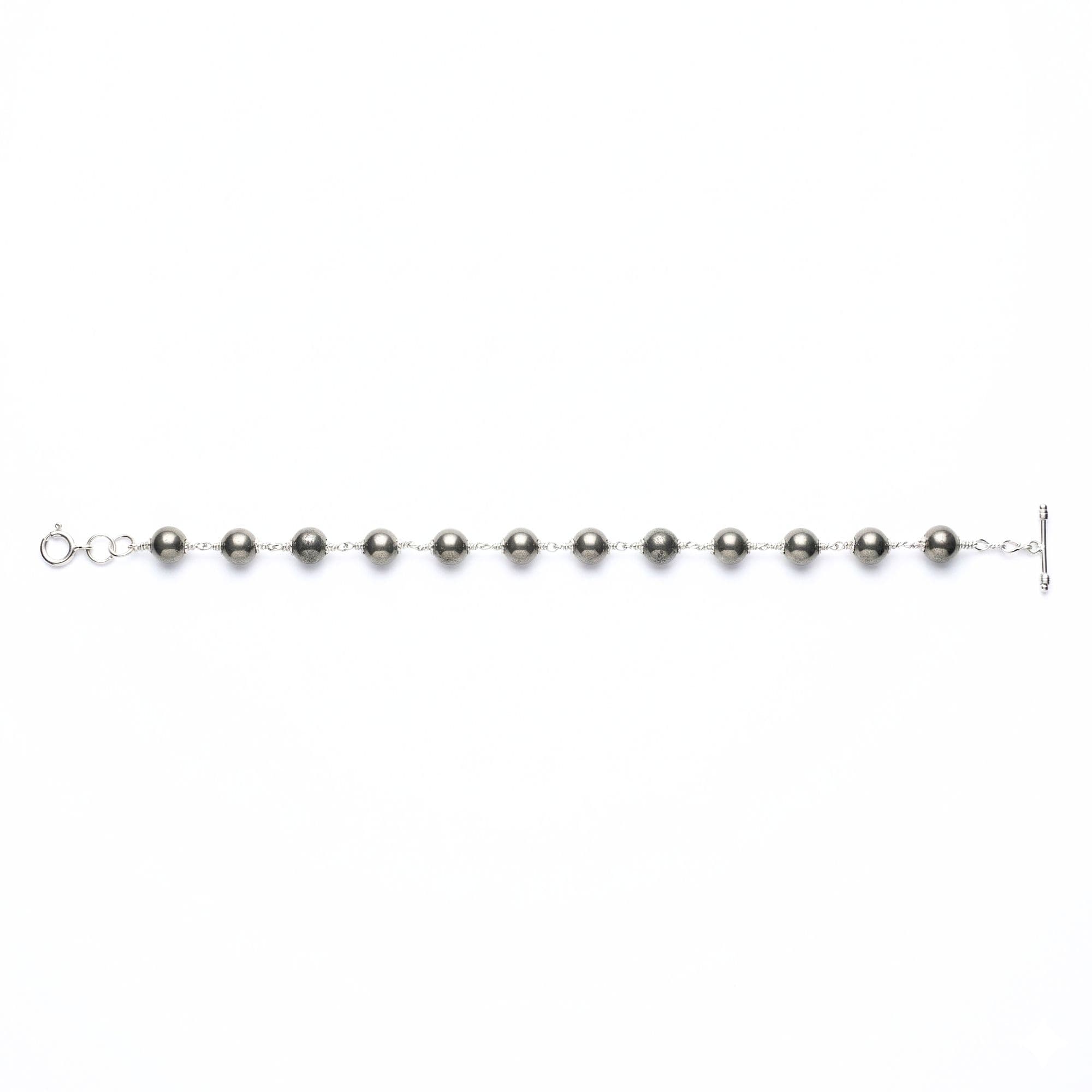 Pyrite Round Beads with Handmade Bracelet in Silver (Design K5-277)
