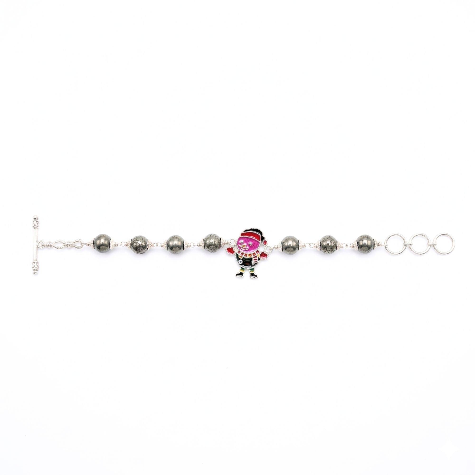 Pyrite Round Beads with Handmade Bracelet in Silver (Design K5-280)