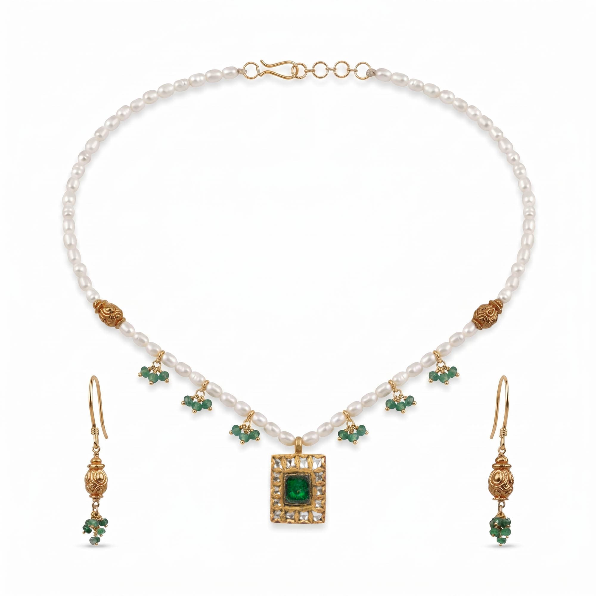 Pearl Antique Necklace and Earring Set in 22K Yellow Gold – 5.63 g