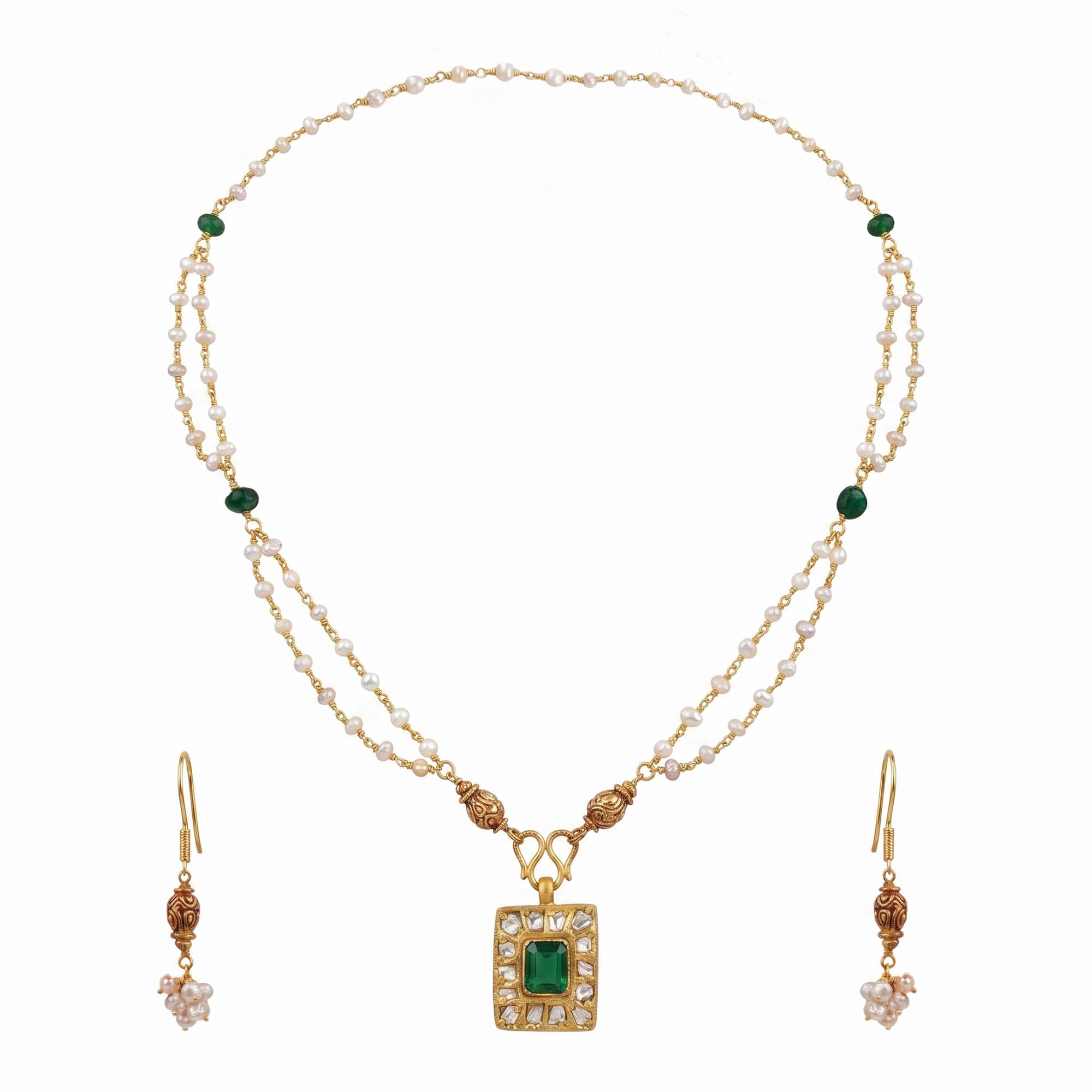 Pearl Antique Necklace and Earring Set in 22K Yellow Gold – 10.19 g