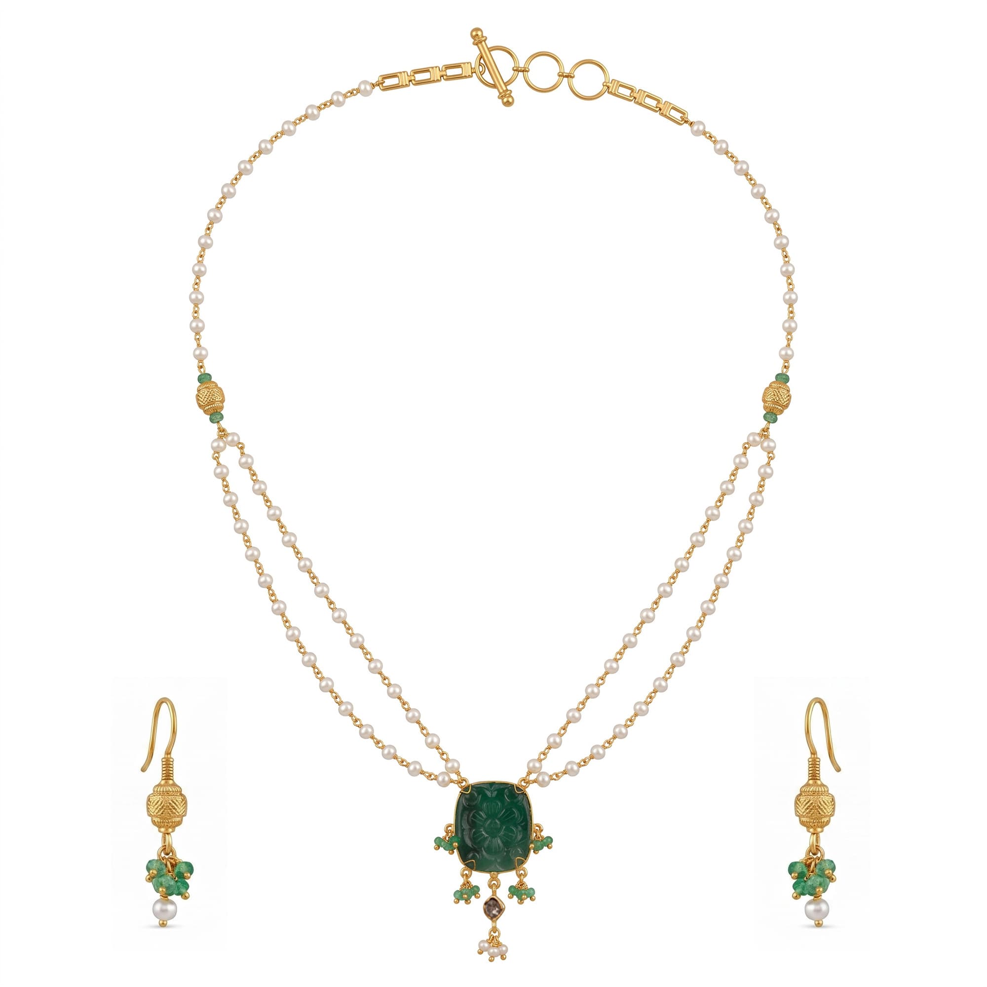 Pearl Necklace and Earring Set in 22K Yellow Gold – 12.25 g