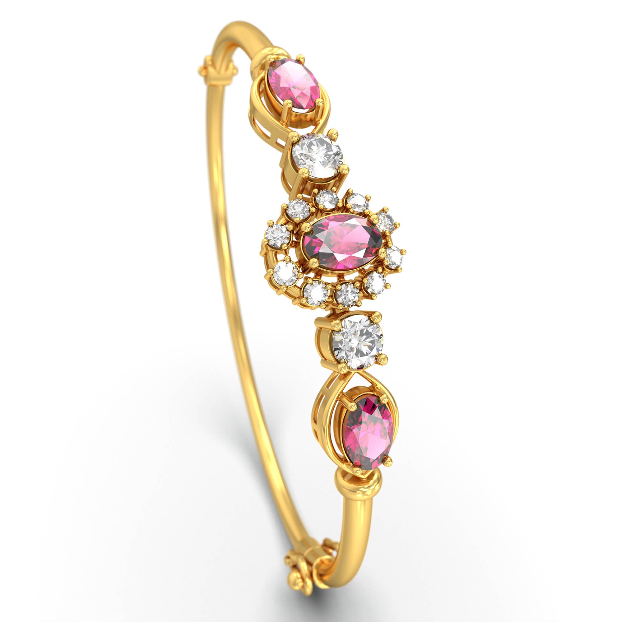 Lab-Grown Diamond and Ruby Bracelet for Women in 22K Yellow Gold – 0.75 Ct Diamonds