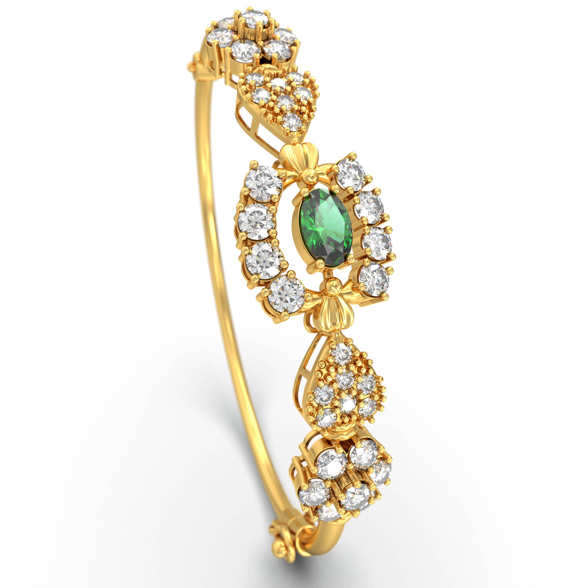 Lab-Grown Diamond and Emerald Bracelet for Women in 22K Yellow Gold – 1.01 Ct Diamonds