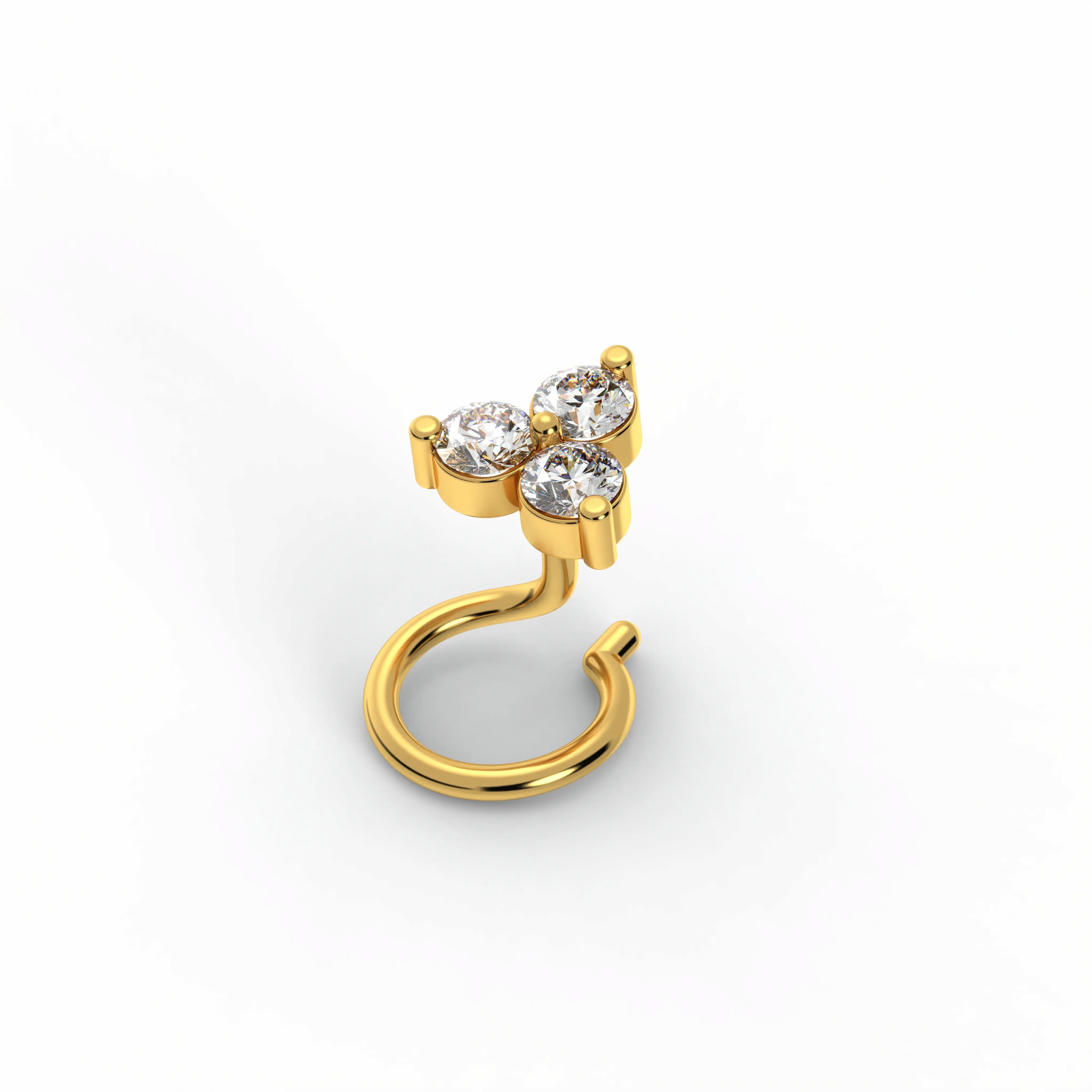 Lab-Grown Diamond Nose Pin in 22K Yellow Gold – 0.14 Ct, 3 Diamonds