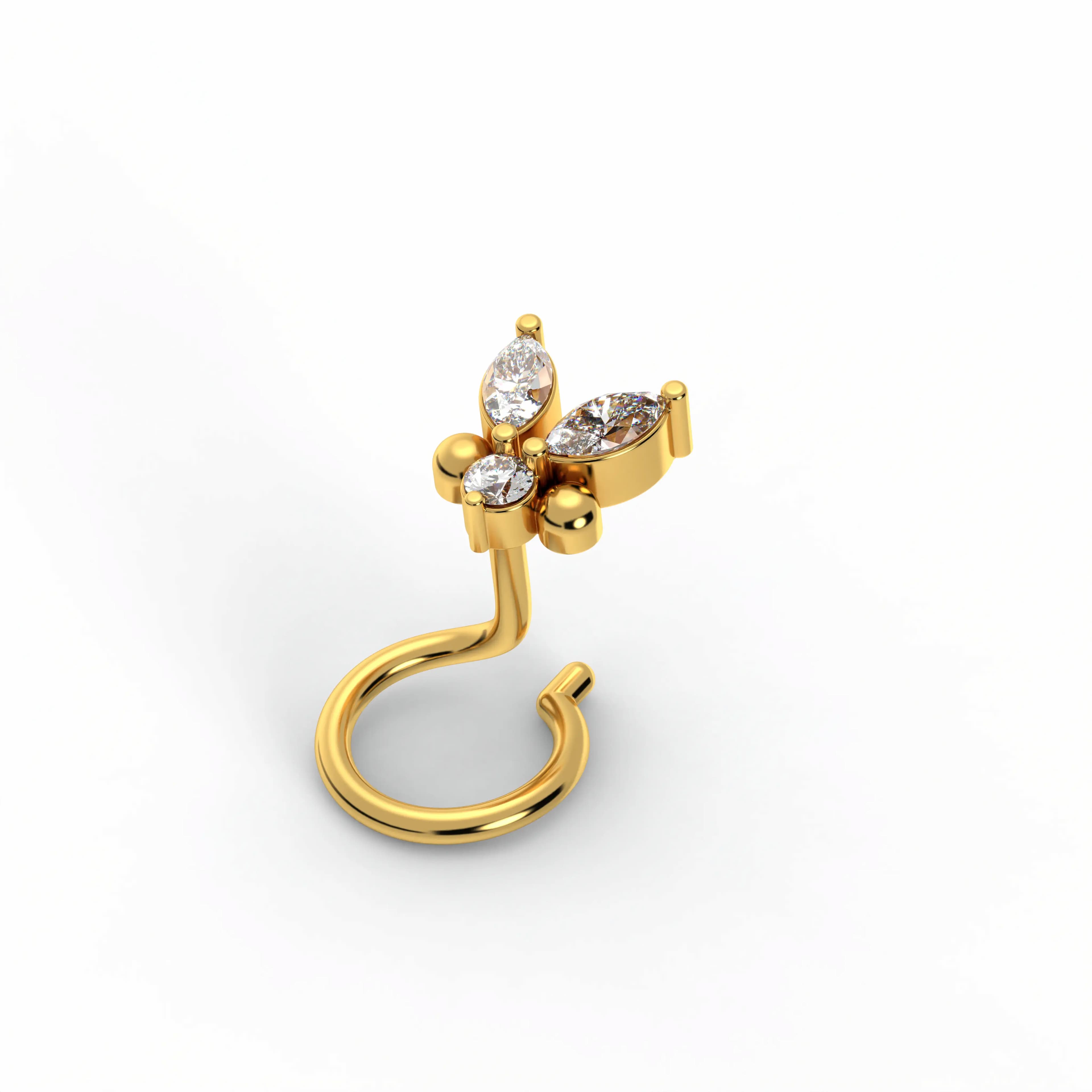 Lab-Grown Diamond Nose Pin in 22K Yellow Gold – 0.06 Ct, 3 Diamonds, 0.5 g (Design K1-78)