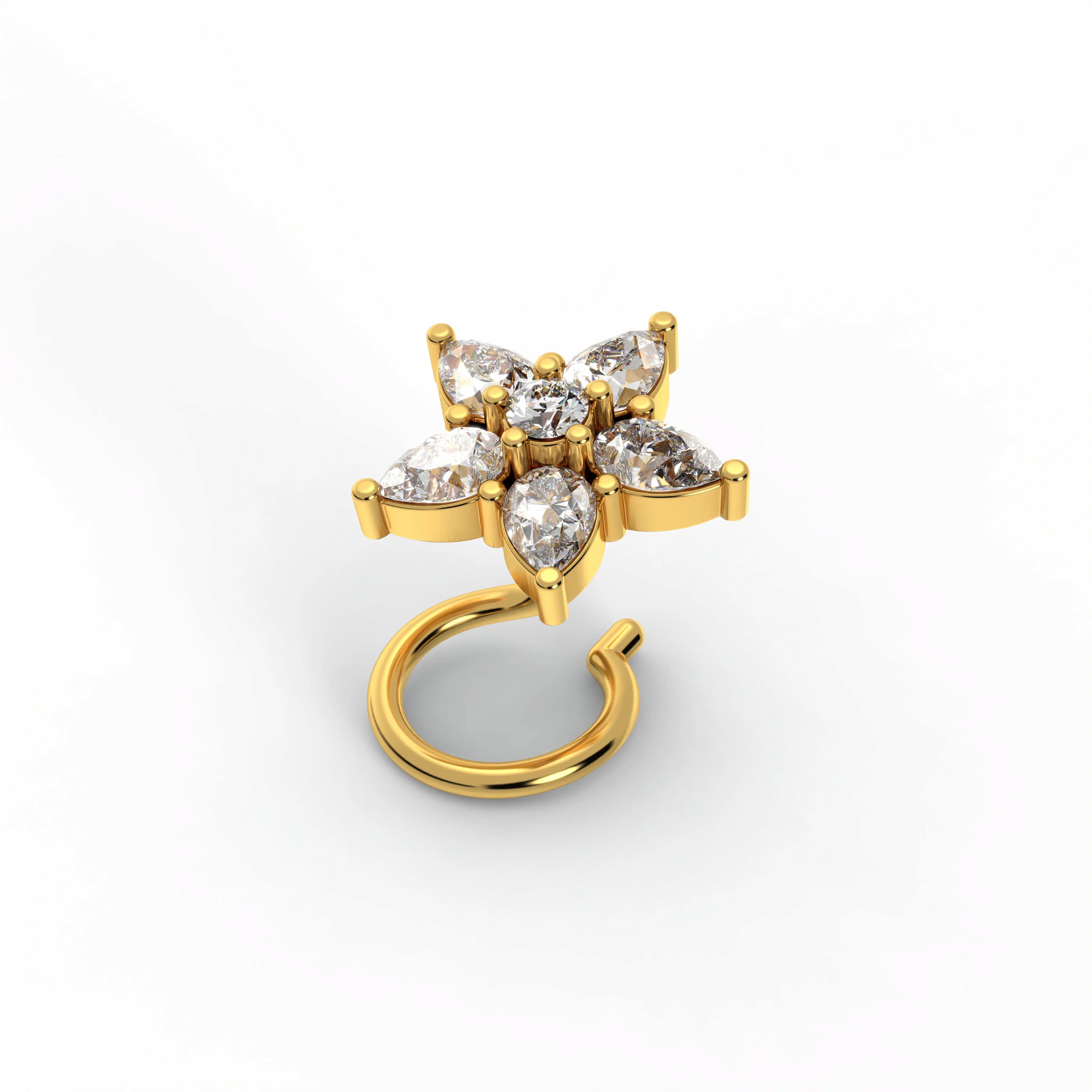 Lab-Grown Diamond Nose Pin in 22K Yellow Gold – 0.28 Ct, 6 Diamonds
