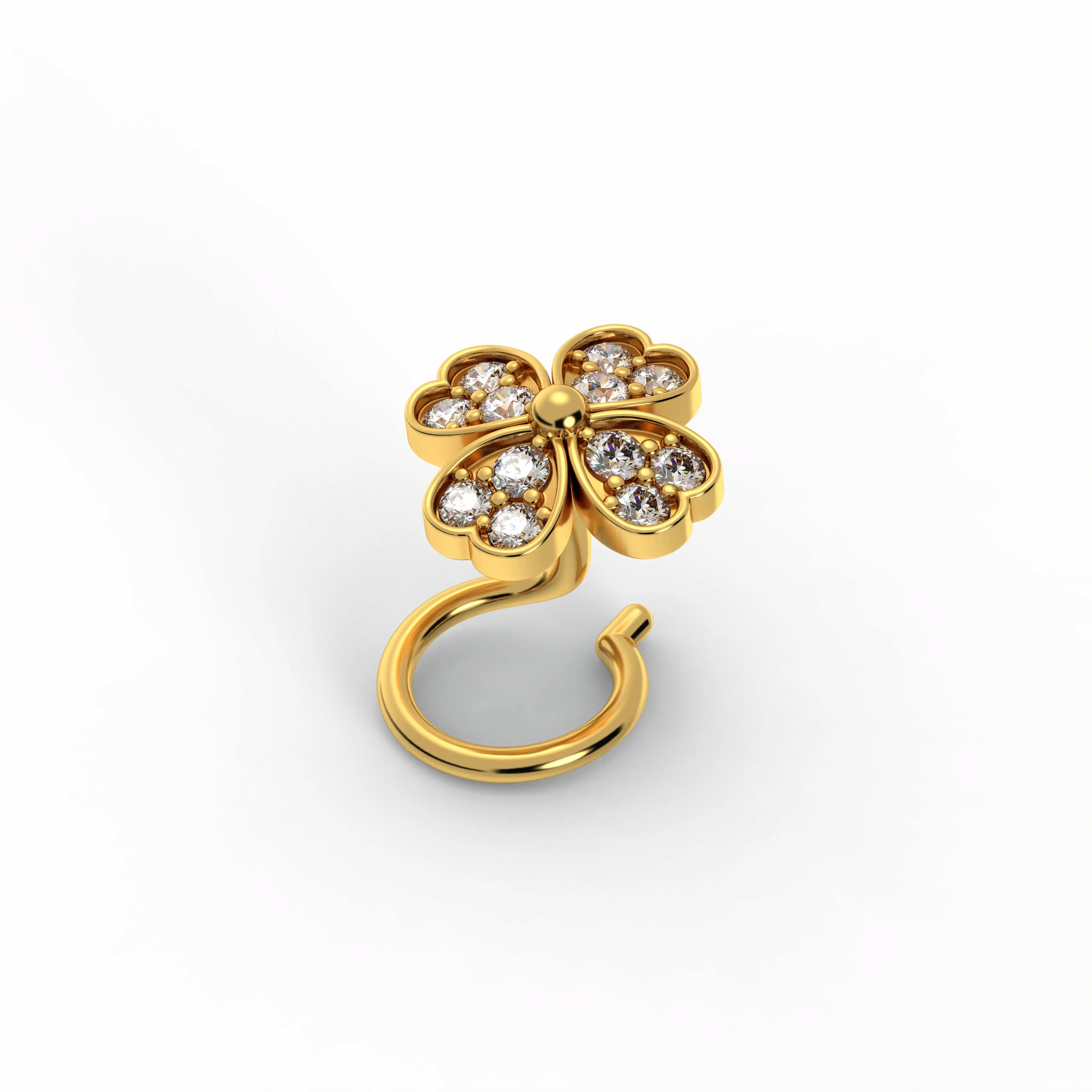 Lab-Grown Diamond Nose Pin in 22K Yellow Gold – 0.1 Ct, 12 Diamonds