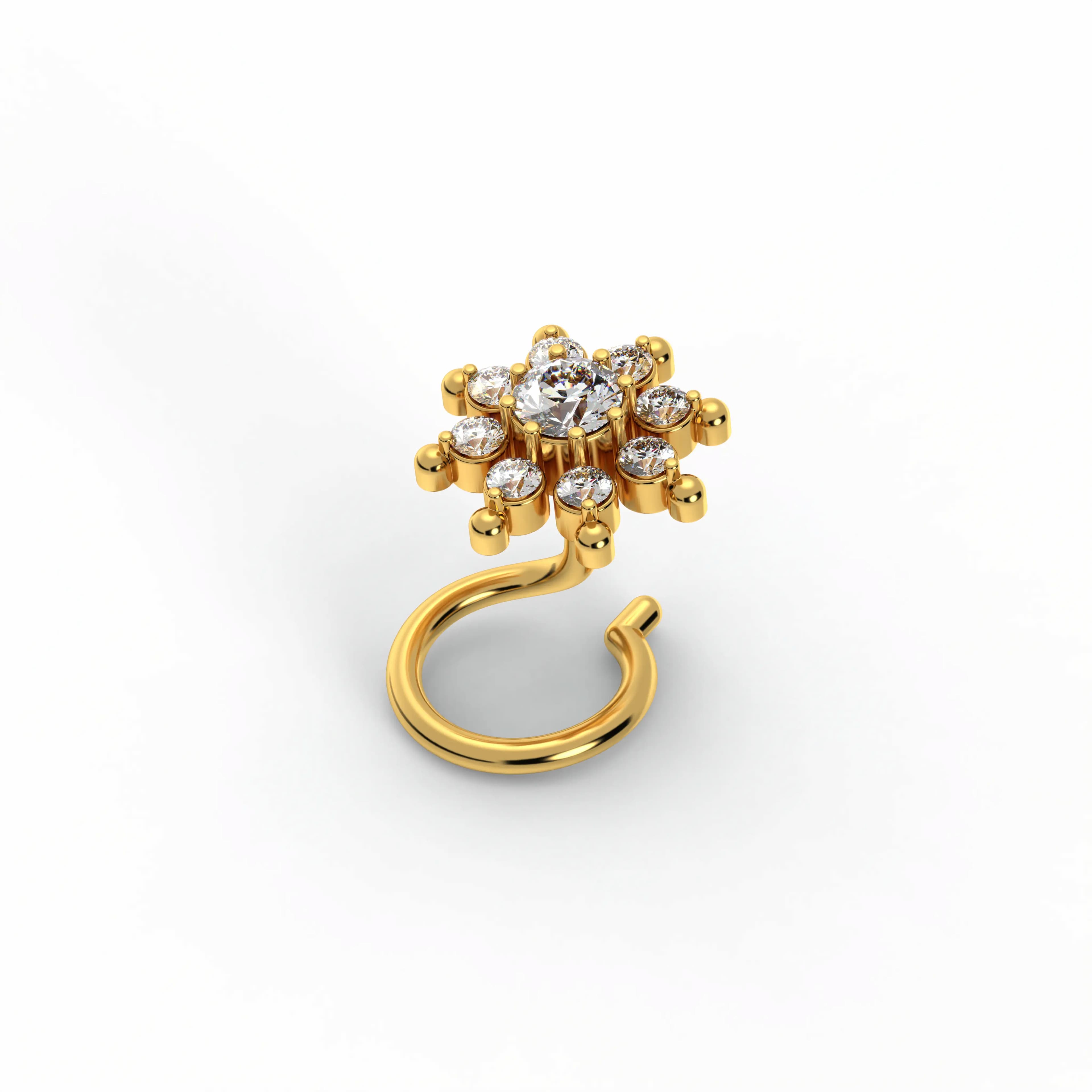 Lab-Grown Diamond Nose Pin in 22K Yellow Gold – 0.12 Ct, 9 Diamonds