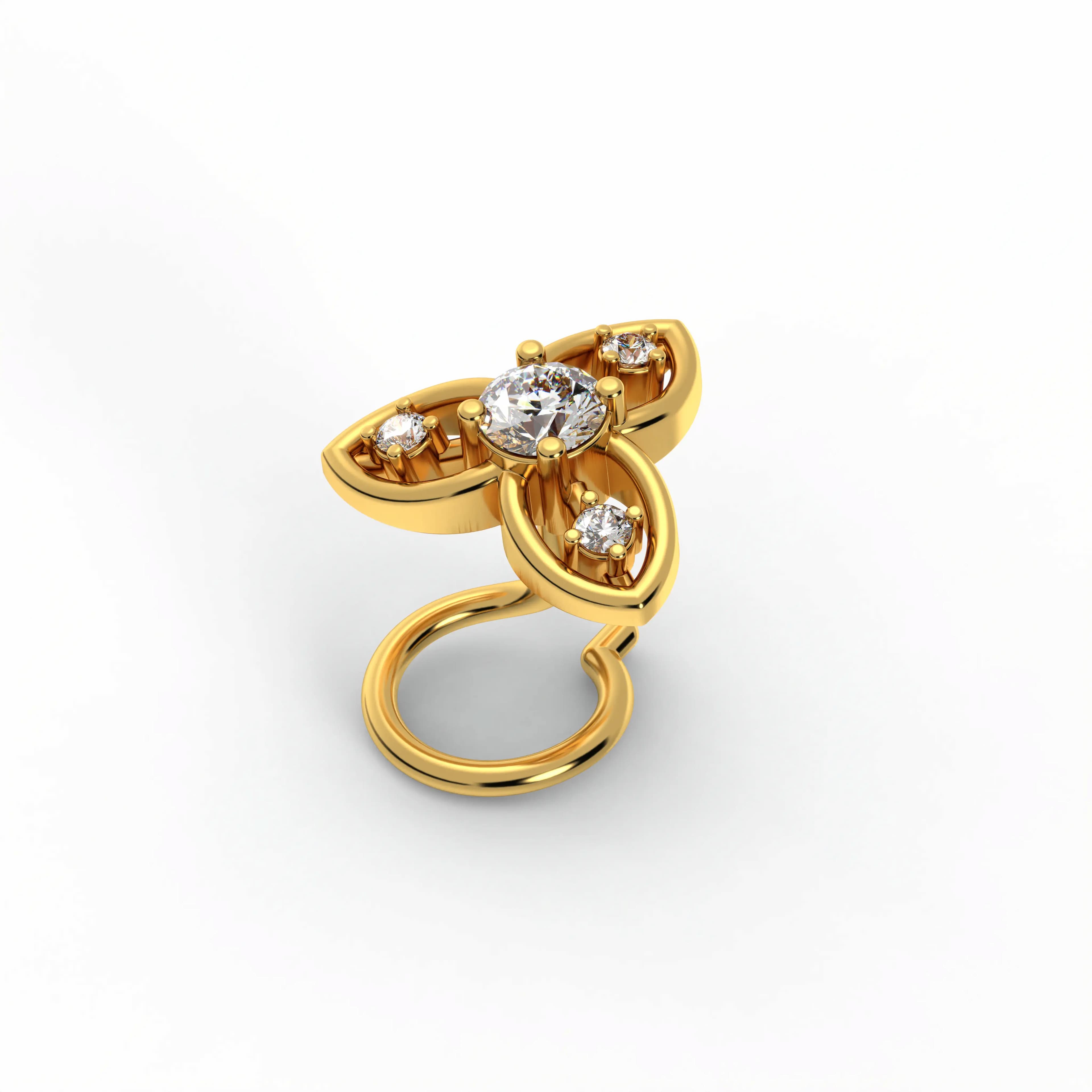 Lab-Grown Diamond Nose Pin in 22K Yellow Gold – 0.11 Ct, 4 Diamonds, 0.9 g