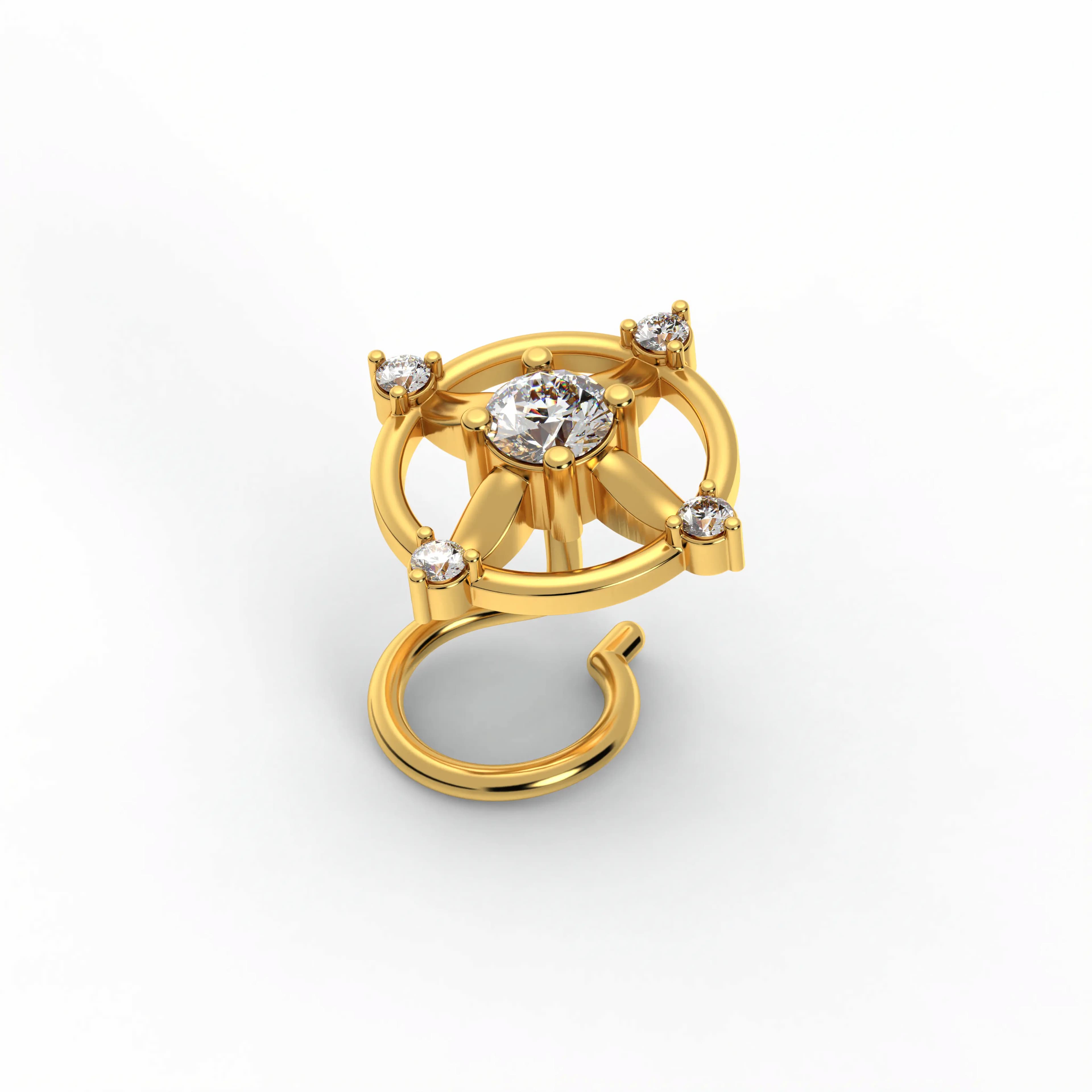 Lab-Grown Diamond Nose Pin in 22K Yellow Gold – 0.12 Ct, 5 Diamonds, 0.9 g