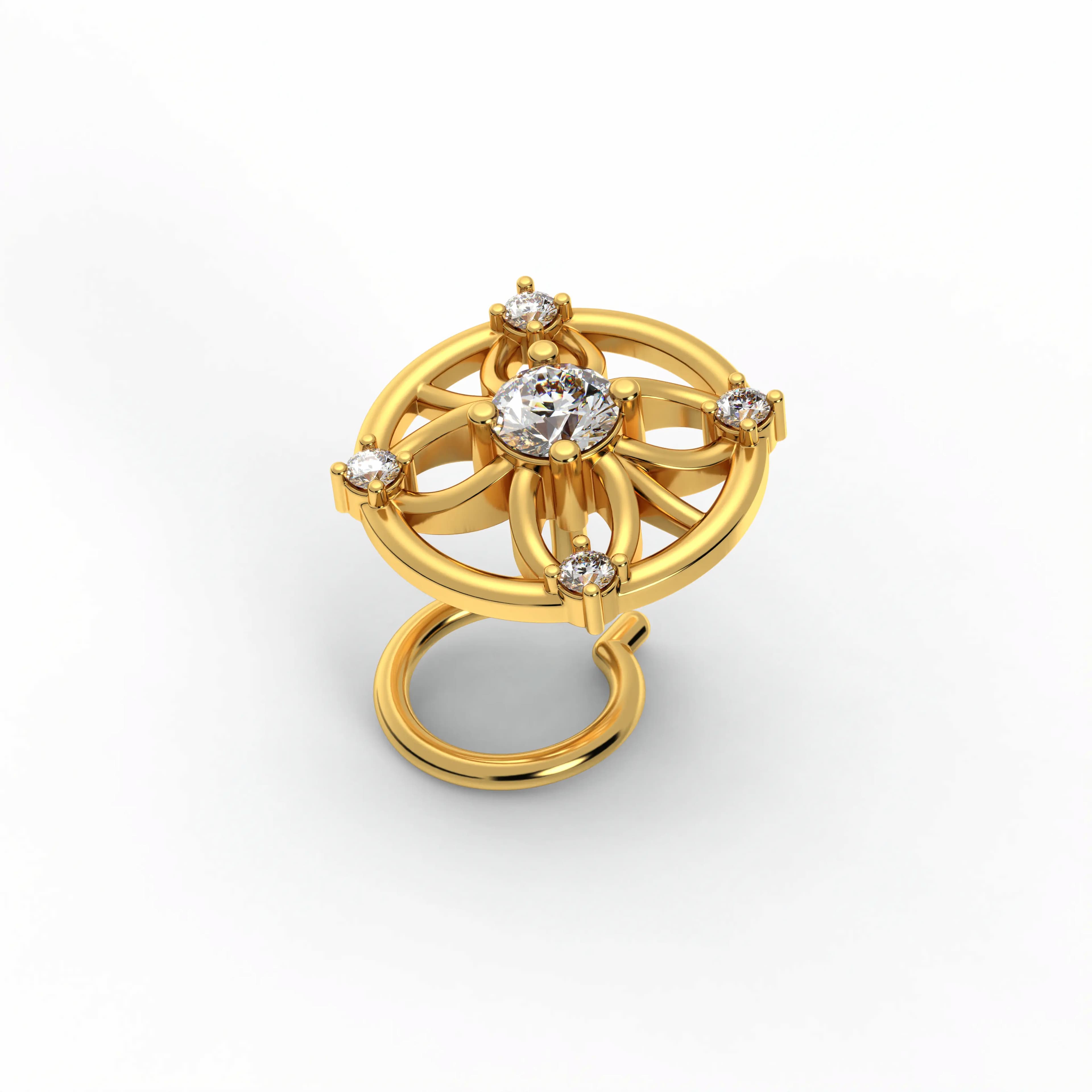 Lab-Grown Diamond Nose Pin in 22K Yellow Gold – 0.12 Ct, 5 Diamonds, 1 g