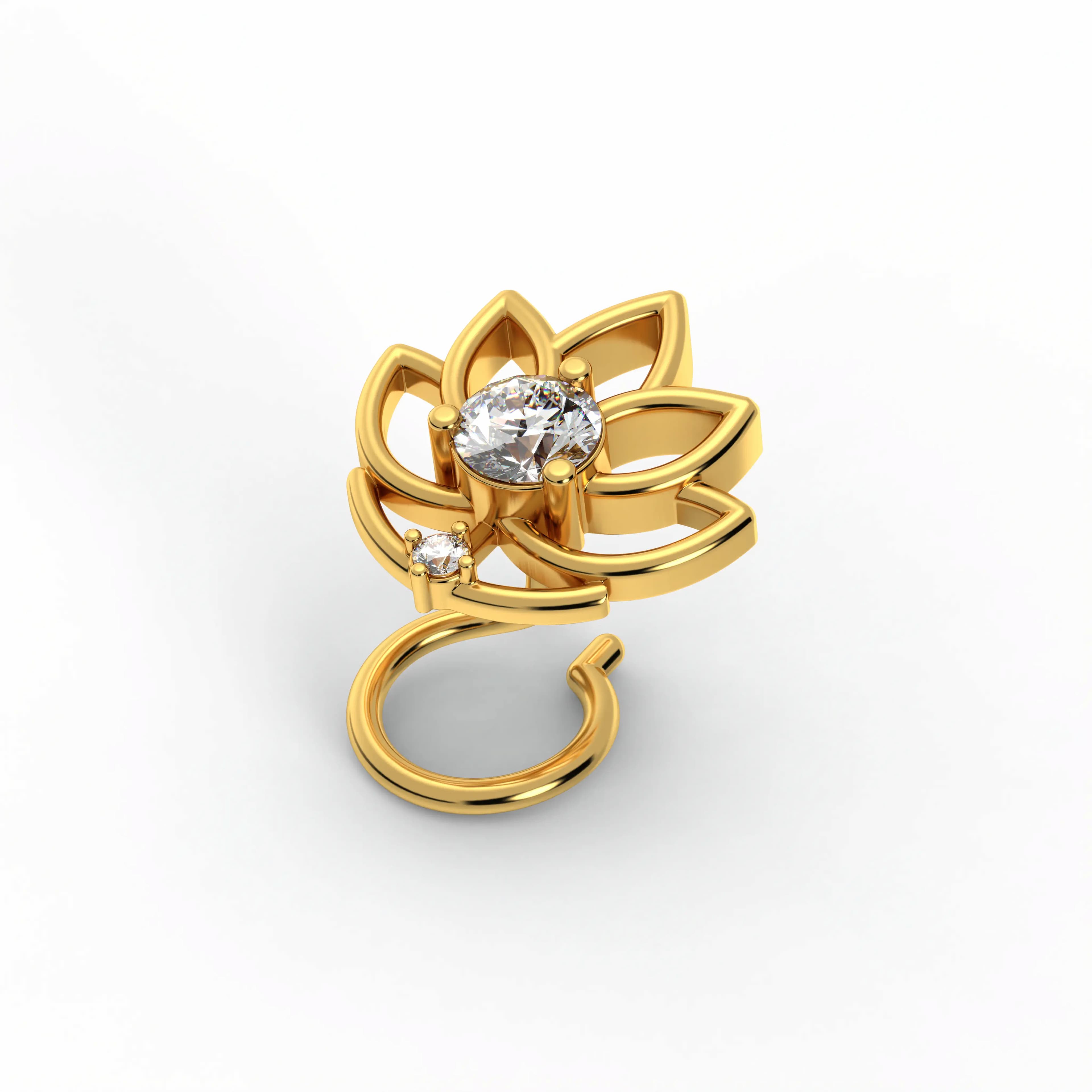 Lab-Grown Diamond Nose Pin in 22K Yellow Gold – 0.14 Ct, 2 Diamonds