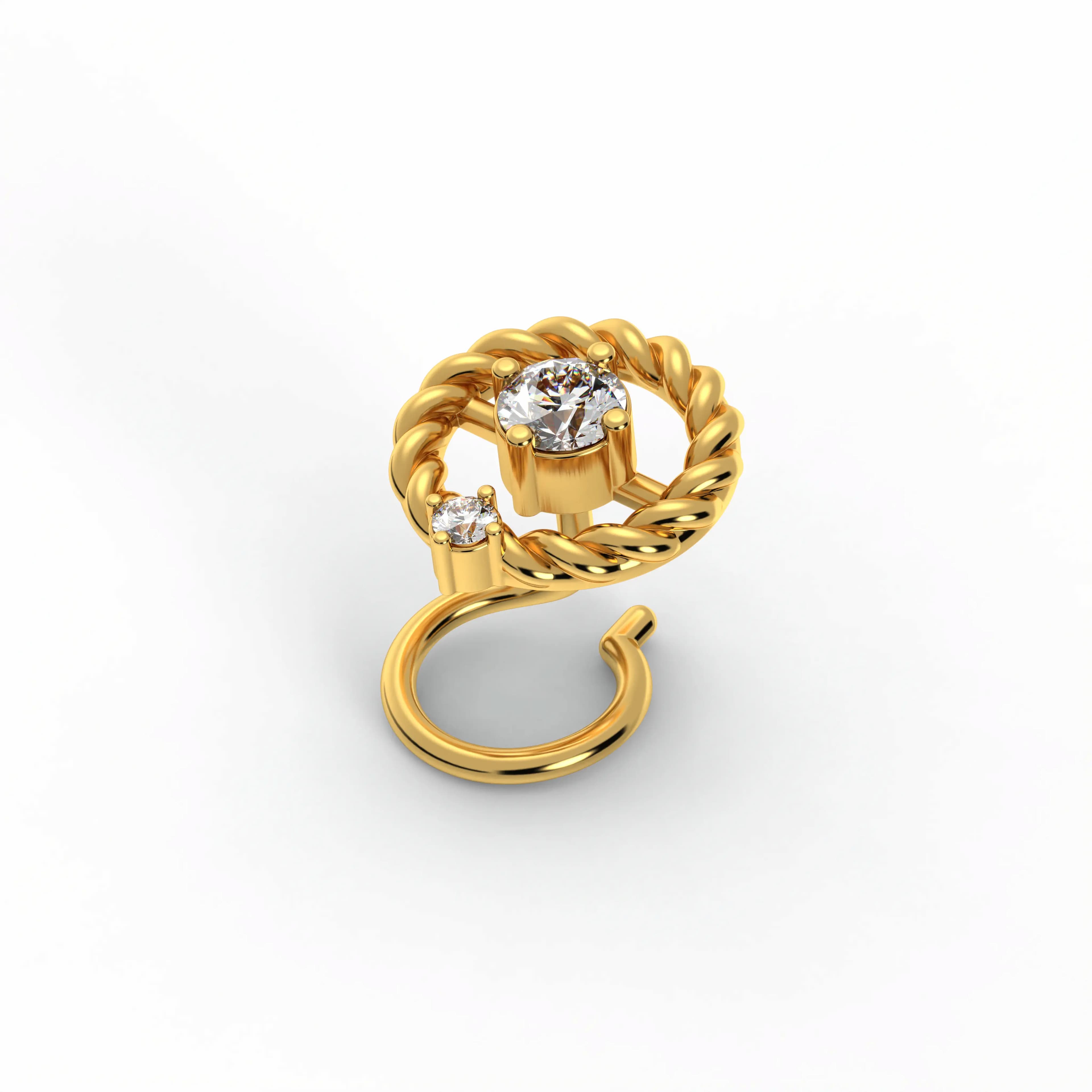 Lab-Grown Diamond Nose Pin in 22K Yellow Gold – 0.1 Ct, 2 Diamonds