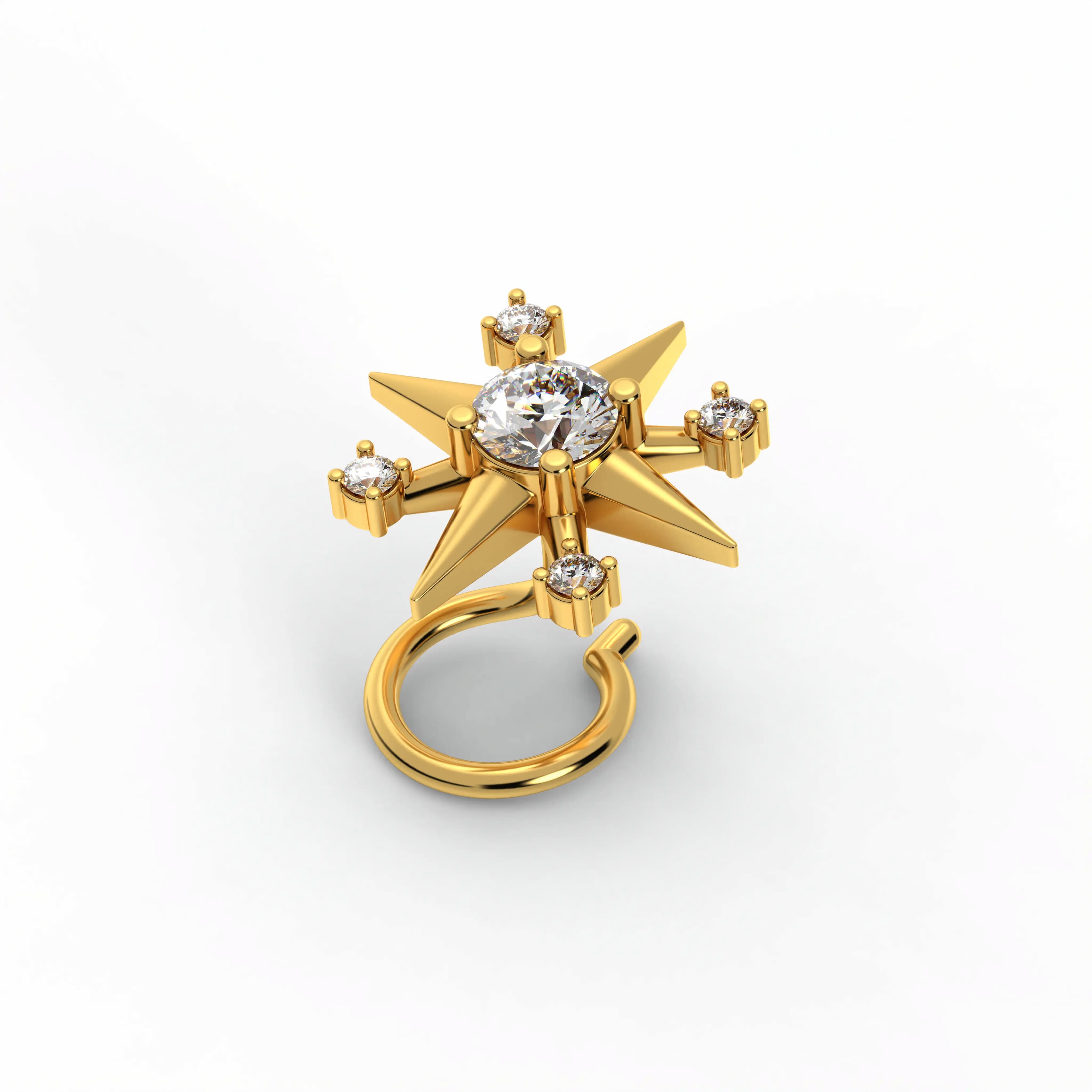 Lab-Grown Diamond Nose Pin in 22K Yellow Gold – 0.17 Ct, 5 Diamonds