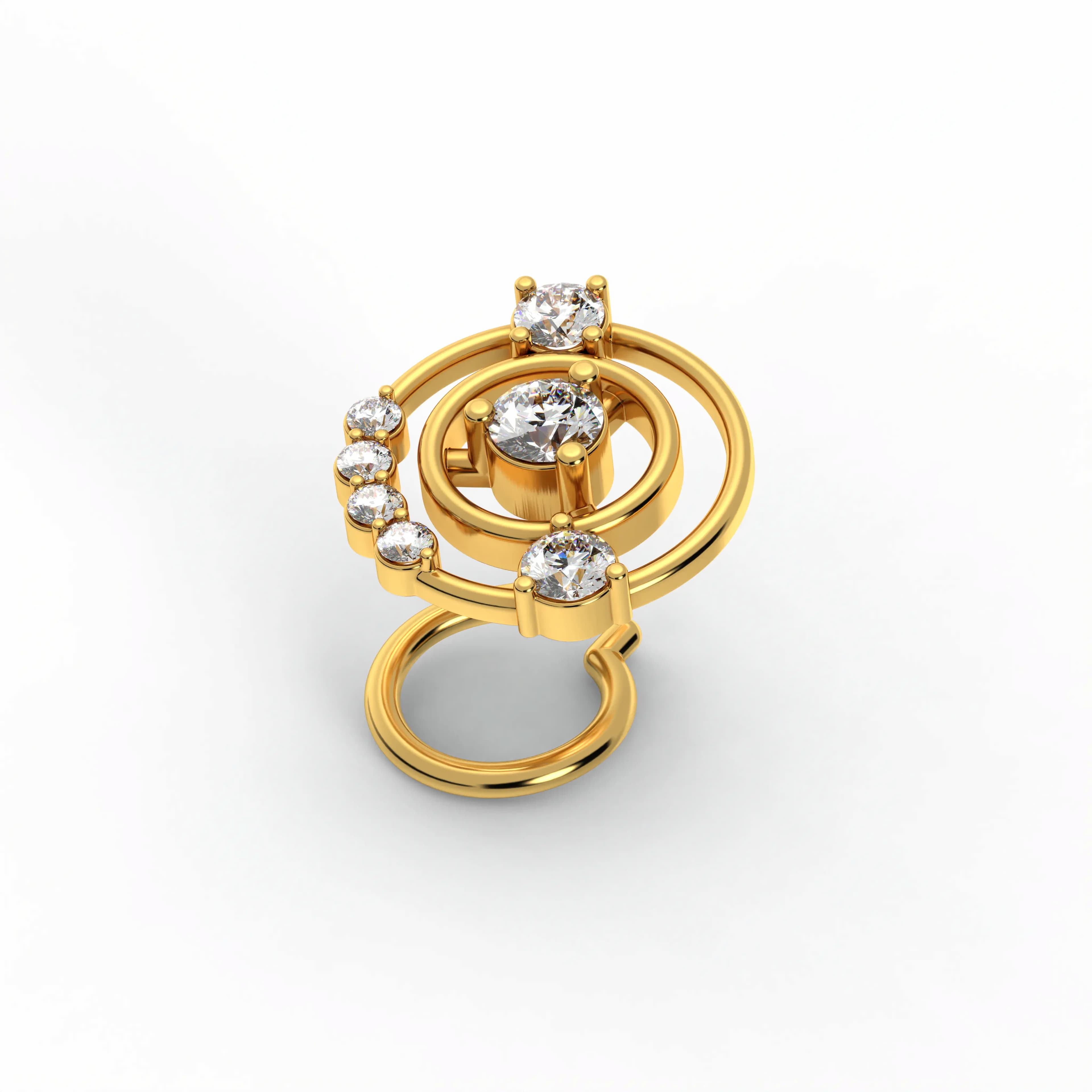 Lab-Grown Diamond Nose Pin in 22K Yellow Gold – 0.17 Ct, 7 Diamonds, 0.9 g