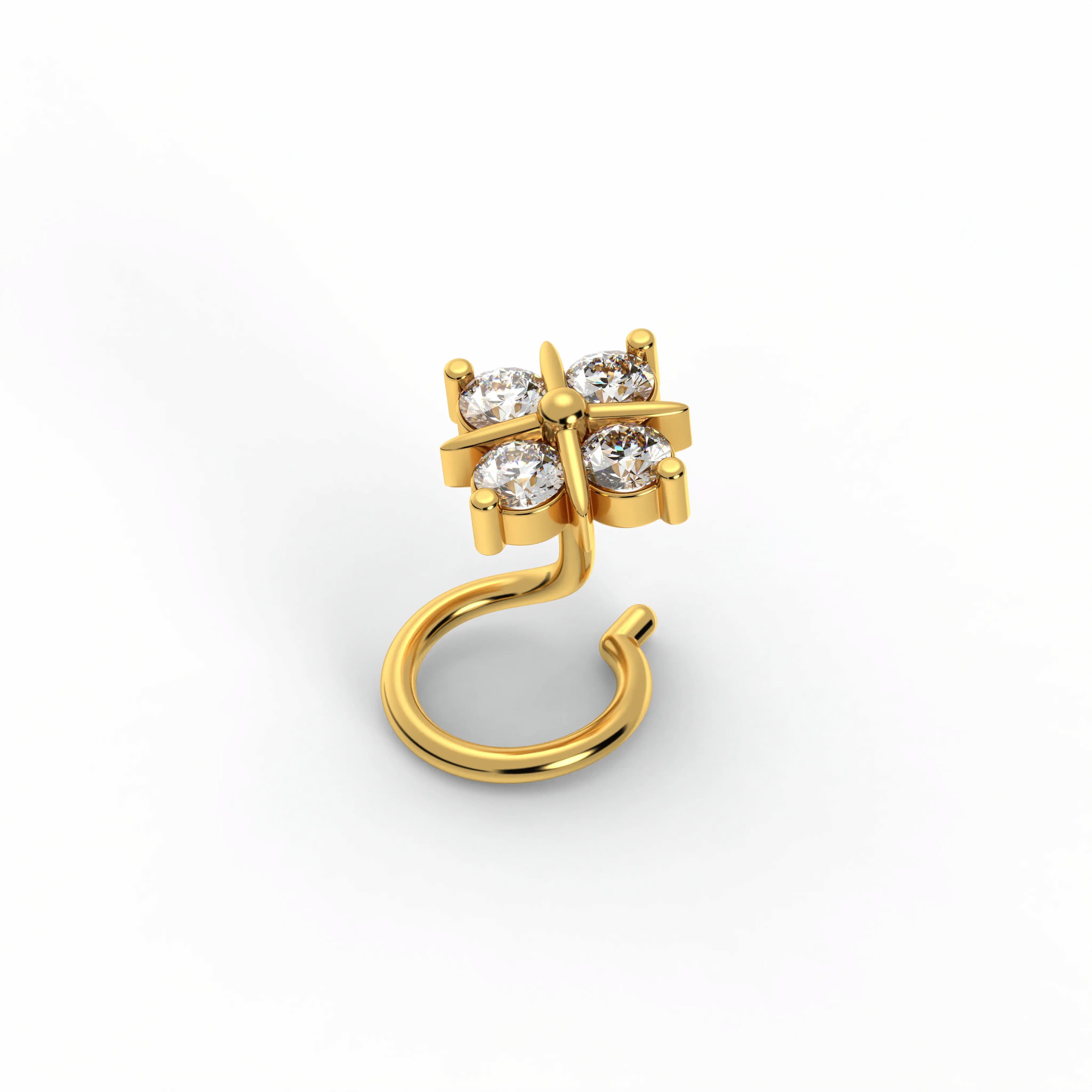 Lab-Grown Diamond Nose Pin in 22K Yellow Gold – 0.14 Ct, 4 Diamonds, 0.5 g