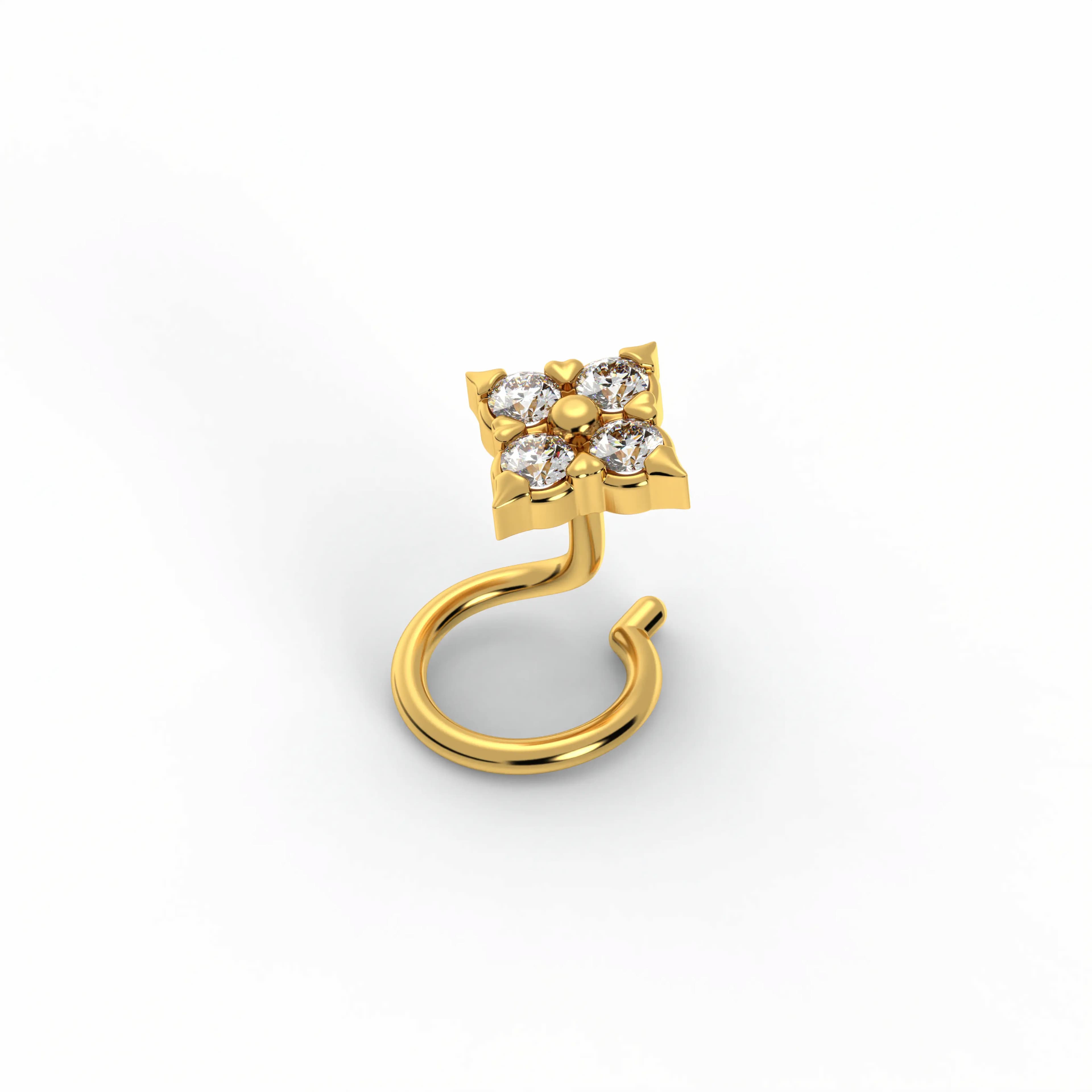 Lab-Grown Diamond Nose Pin in 22K Yellow Gold – 0.08 Ct, 4 Diamonds, 0.5 g