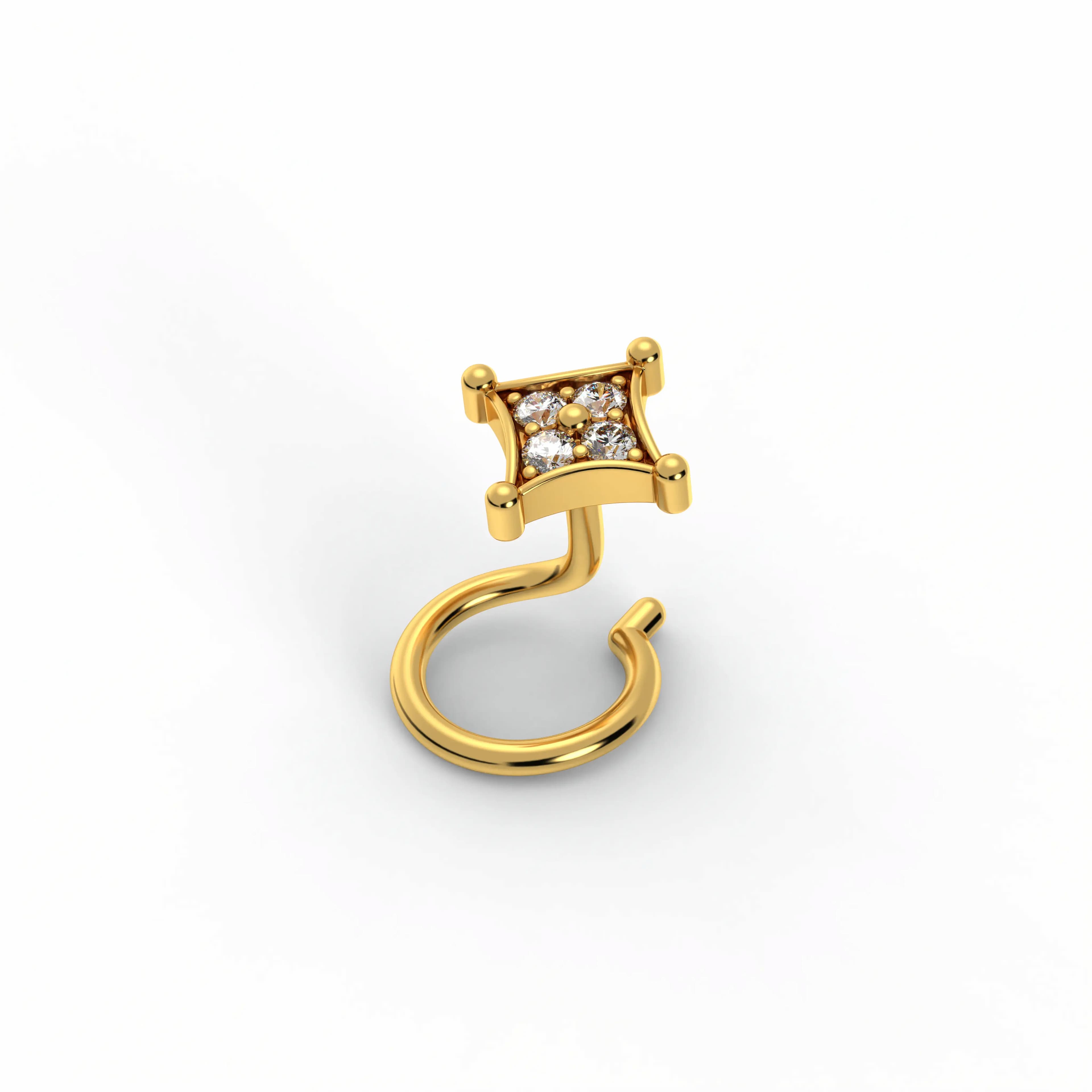 Lab-Grown Diamond Nose Pin in 22K Yellow Gold – 0.03 Ct, 4 Diamonds, 0.4 g