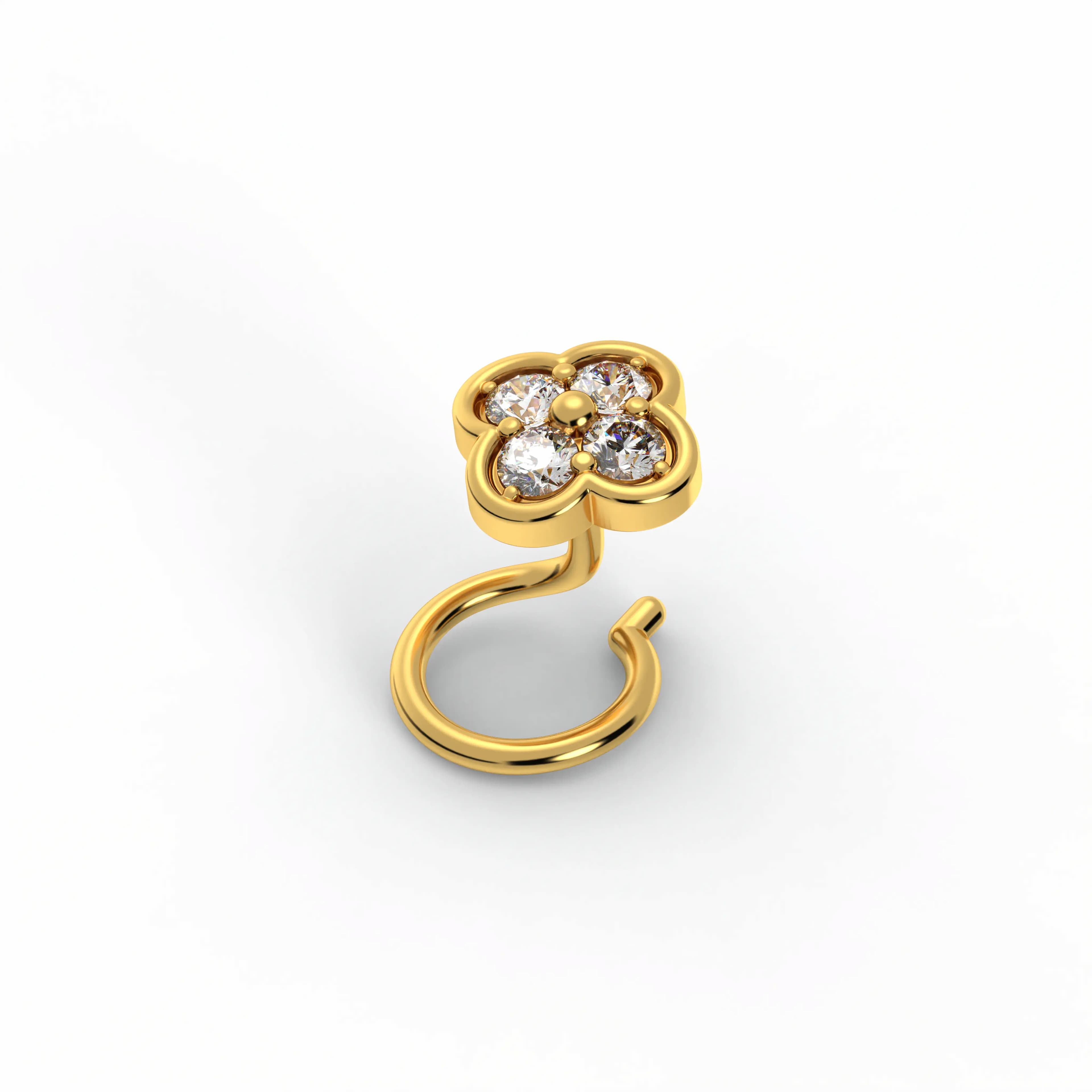 Lab-Grown Diamond Nose Pin in 22K Yellow Gold – 0.11 Ct, 4 Diamonds, 0.6 g (Design K1-96)